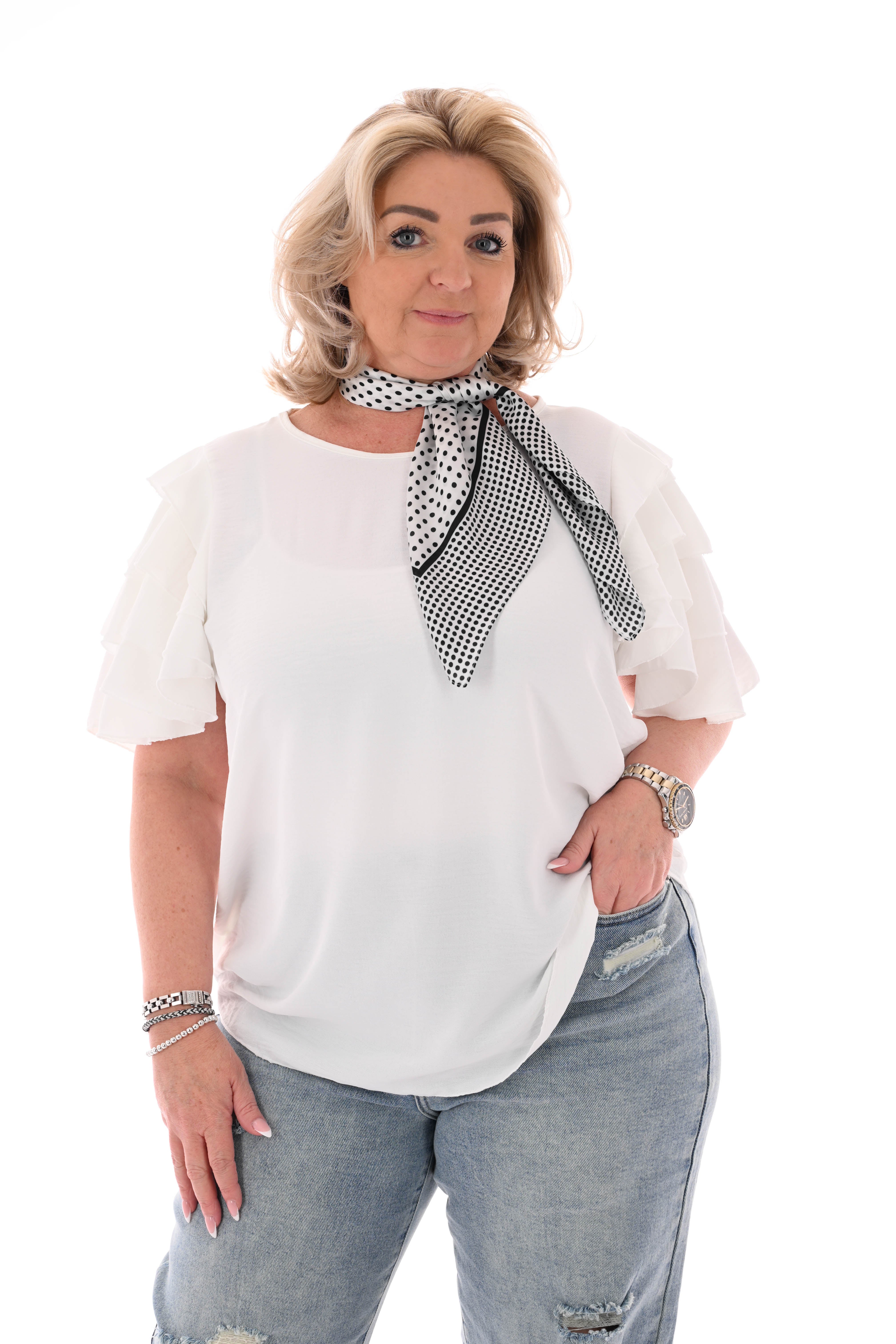 Top korte roezelmouwen uni roomwit