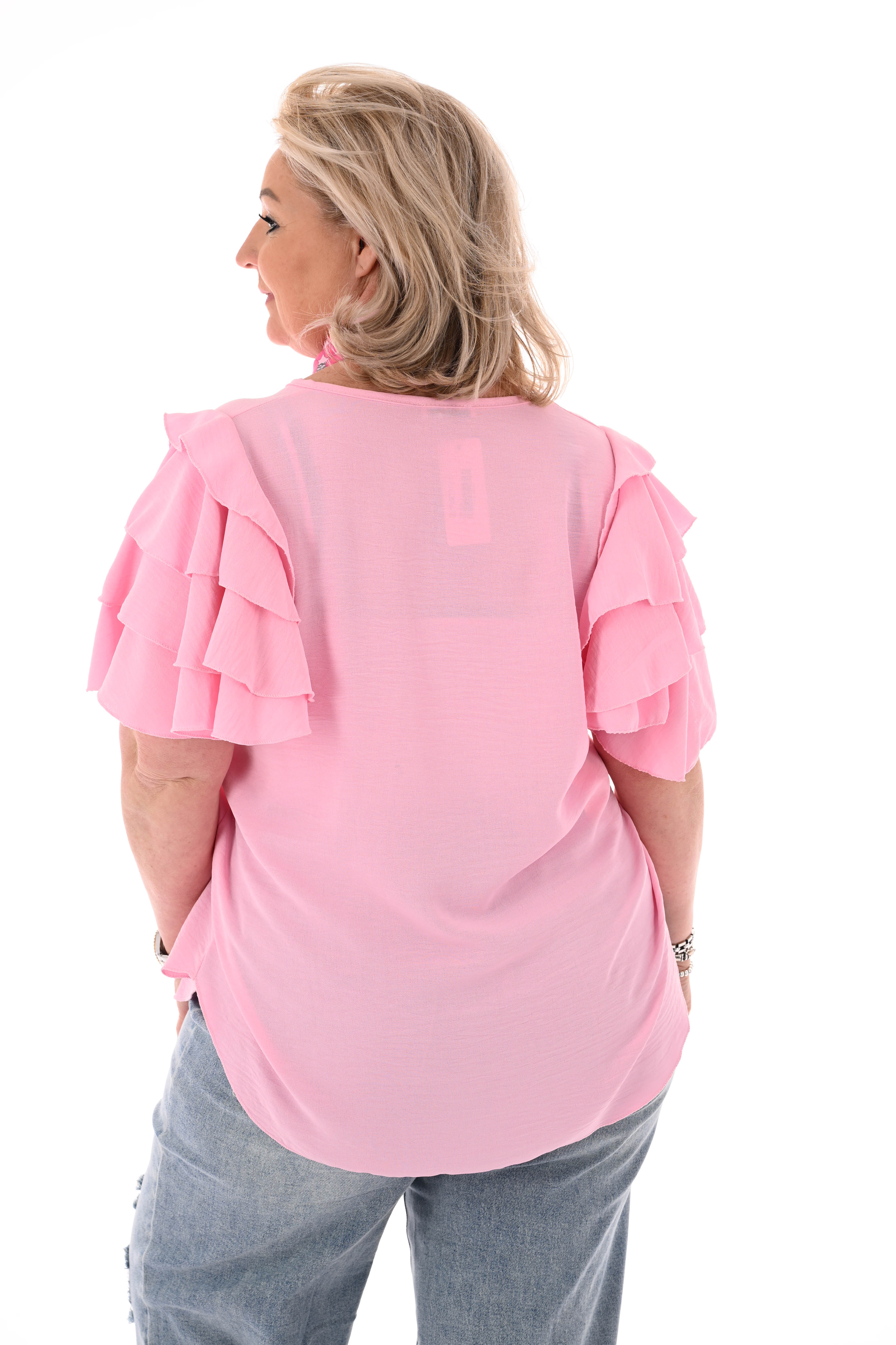 Top korte roezelmouwen uni lichtroze