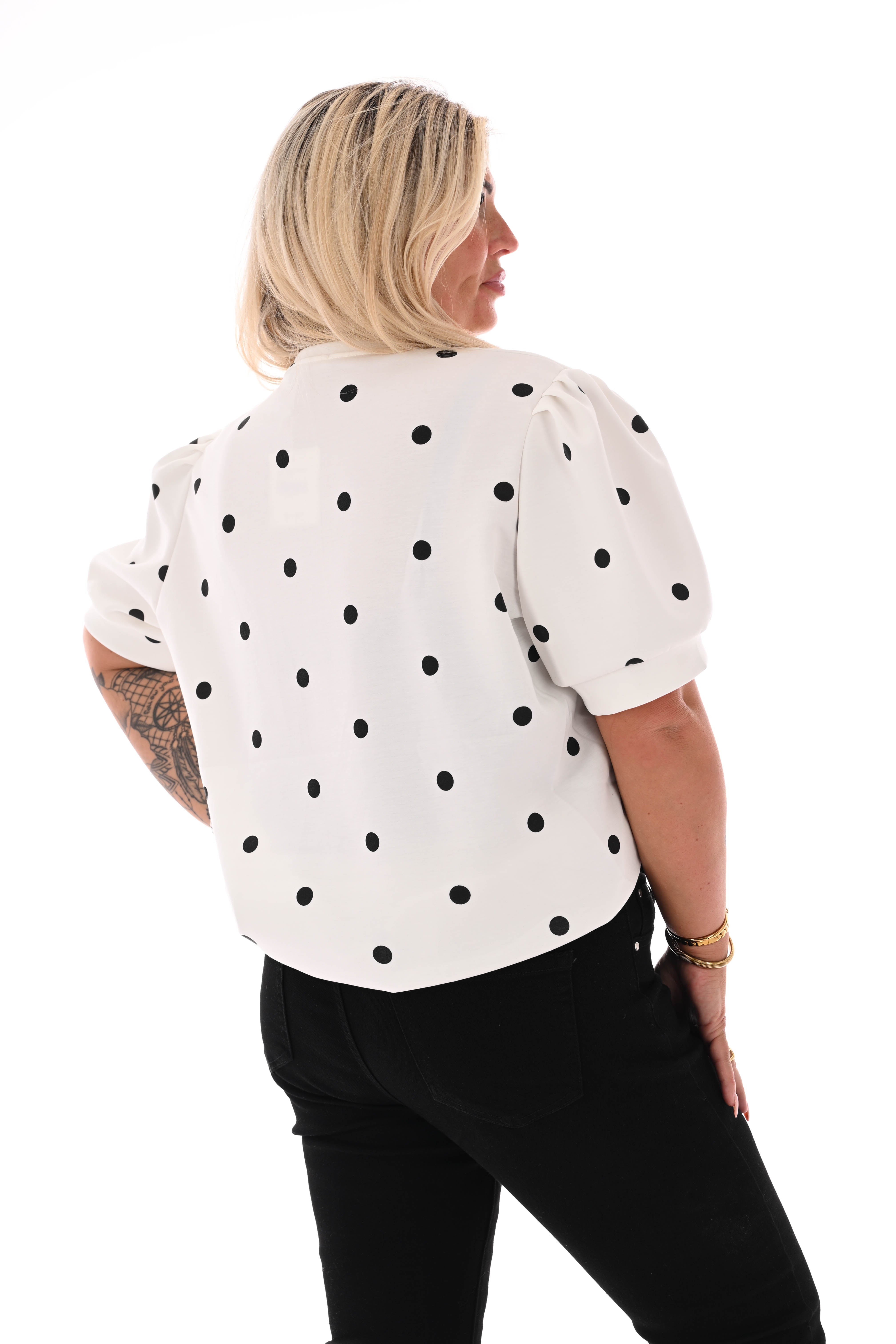 Sweater korte pofmouwen dots roomwit