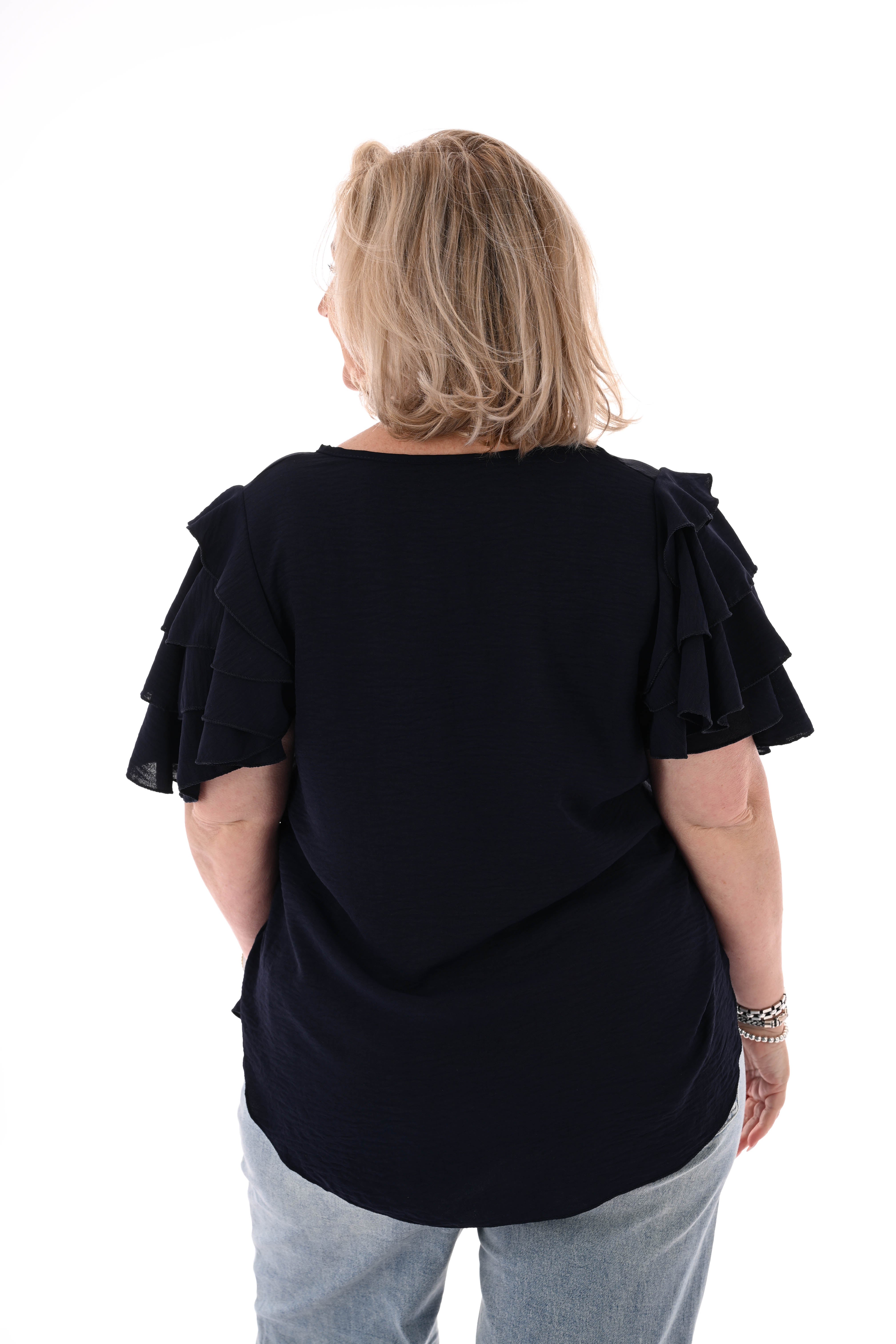 Top korte roezelmouwen uni marineblauw