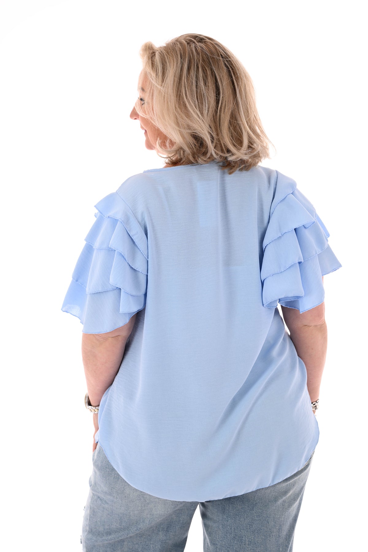 Top korte roezelmouwen uni lichtblauw