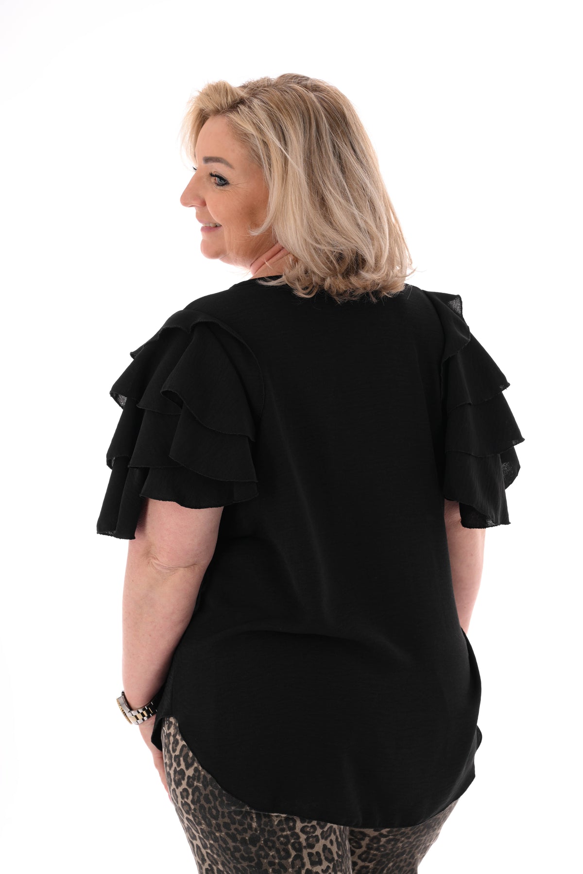 Top korte roezelmouwen uni zwart