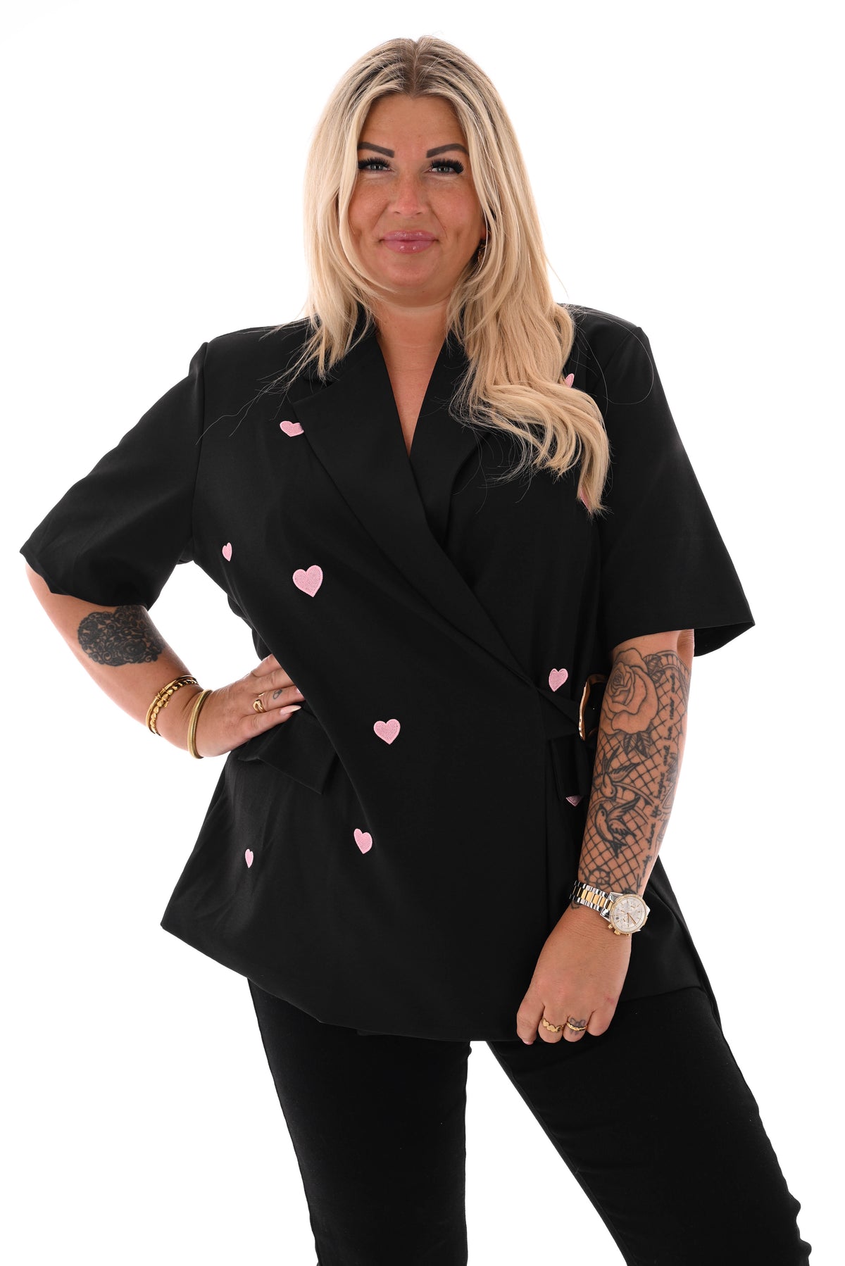 Blazer korte mouwen met hartjes zwart