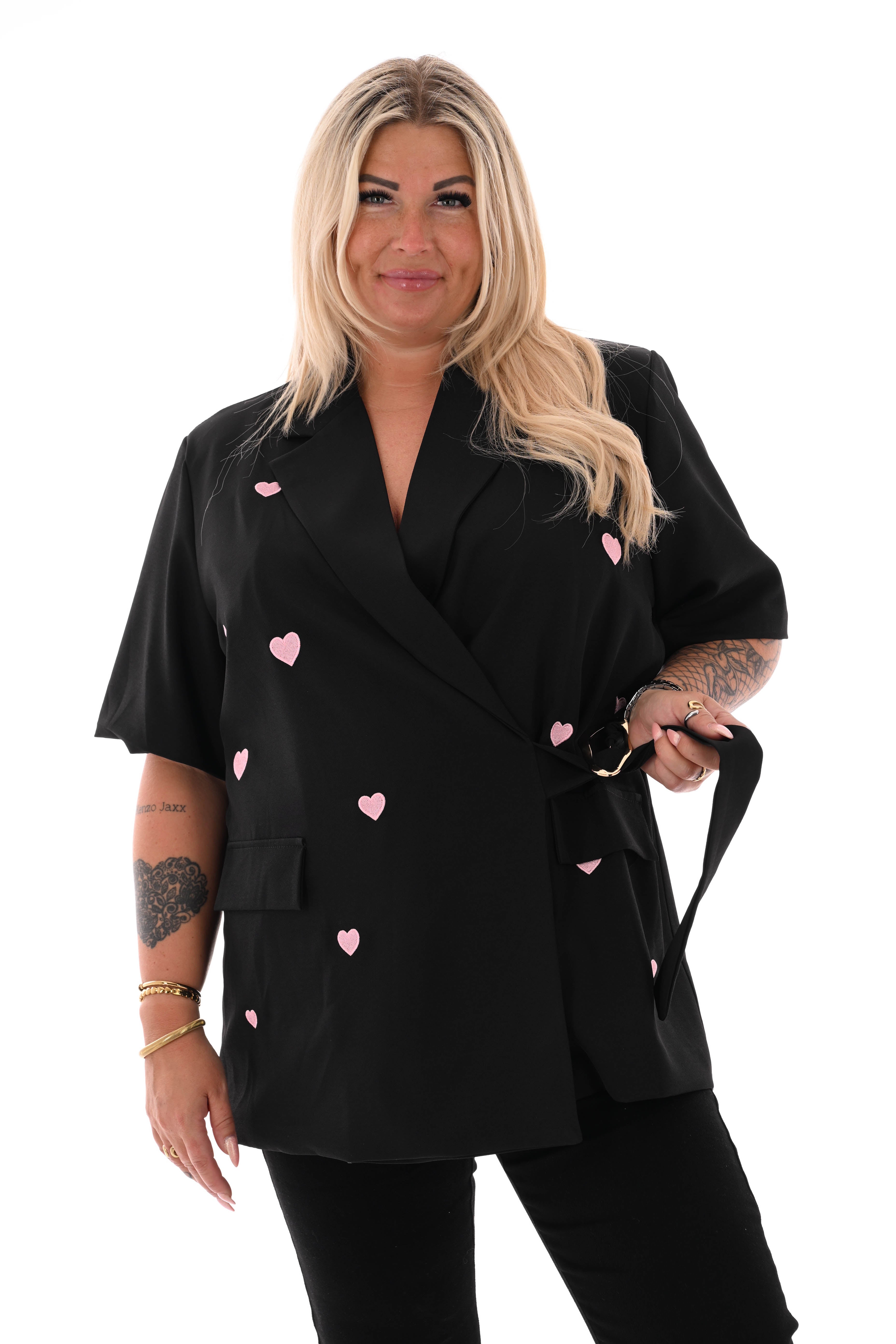 Blazer korte mouwen met hartjes zwart