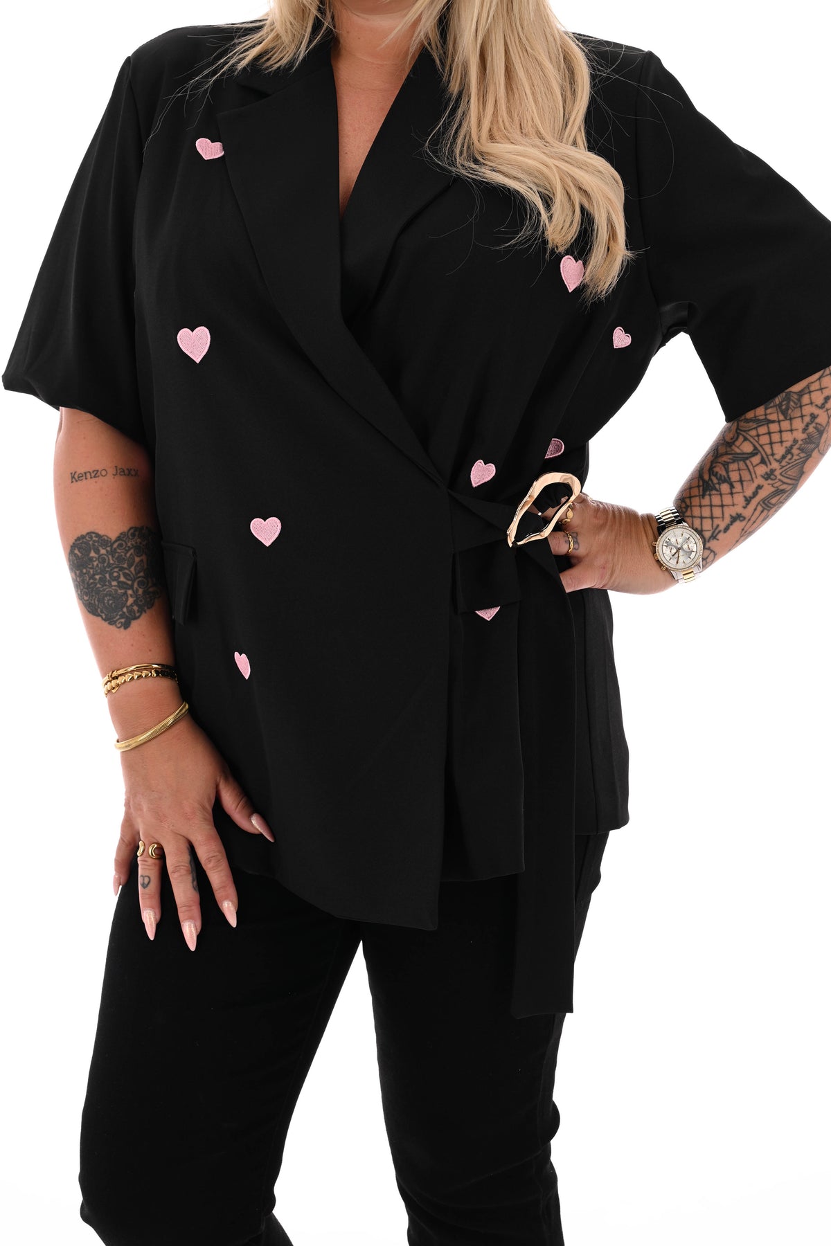 Blazer korte mouwen met hartjes zwart