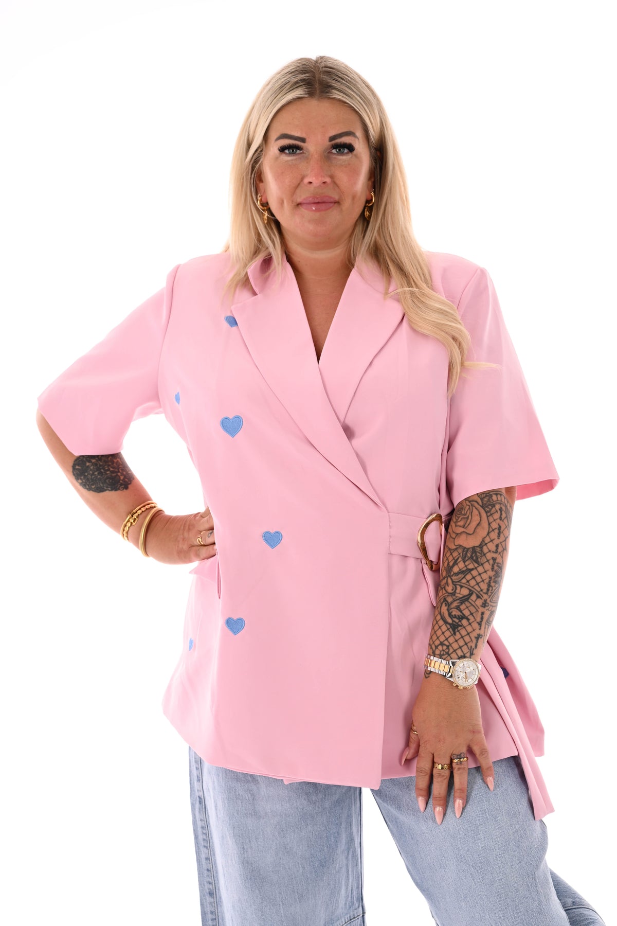 Blazer korte mouwen met hartjes lichtroze