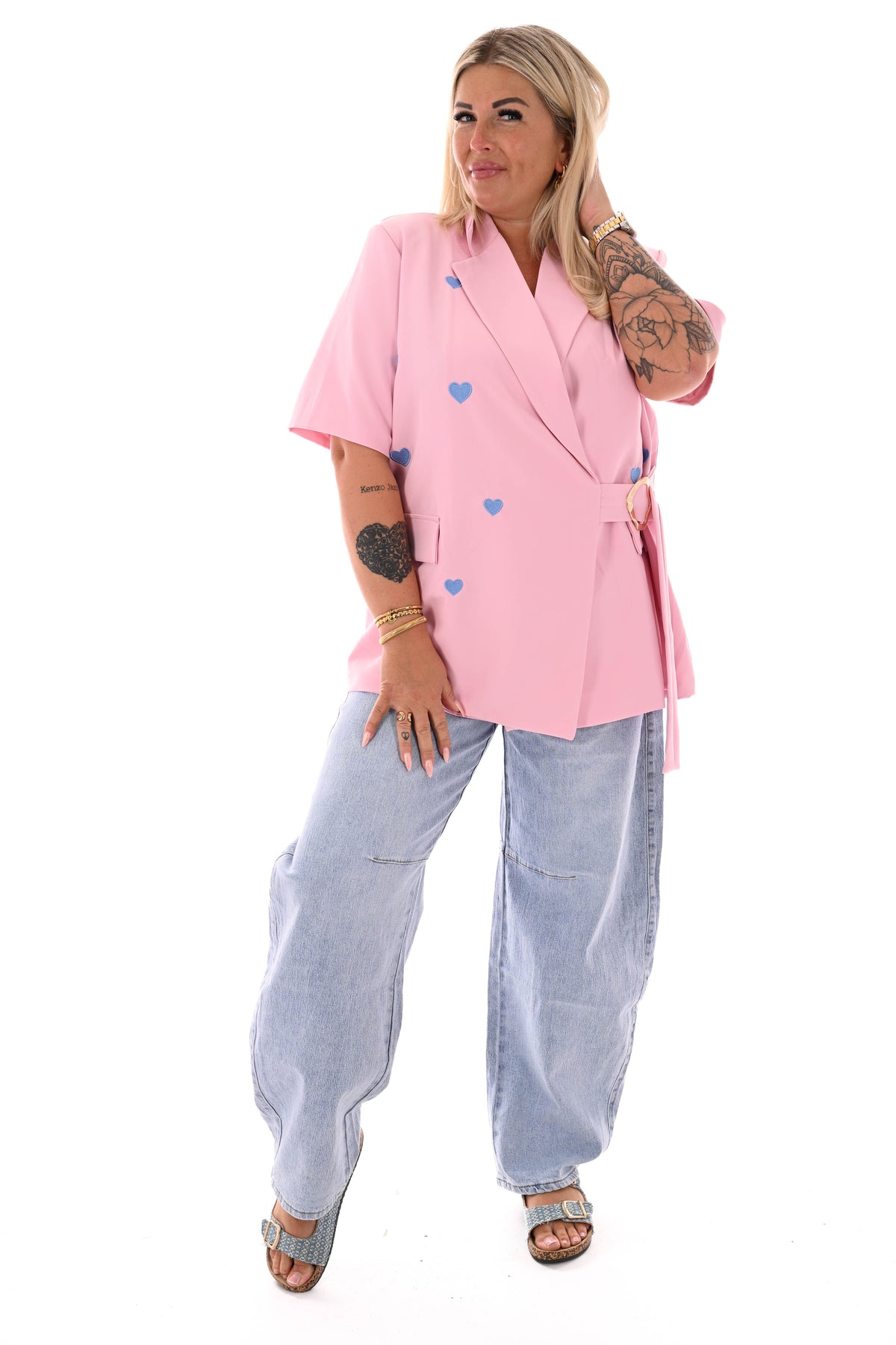Blazer korte mouwen met hartjes lichtroze