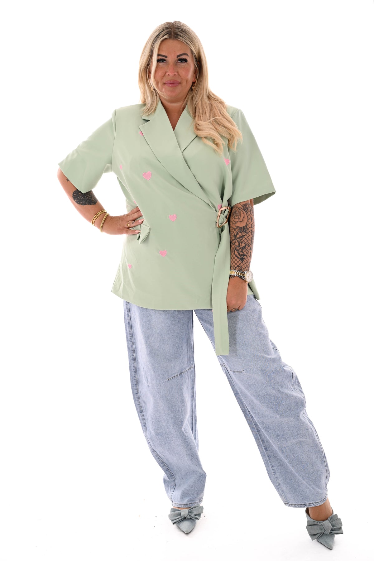 Blazer korte mouwen met hartjes lichtgroen