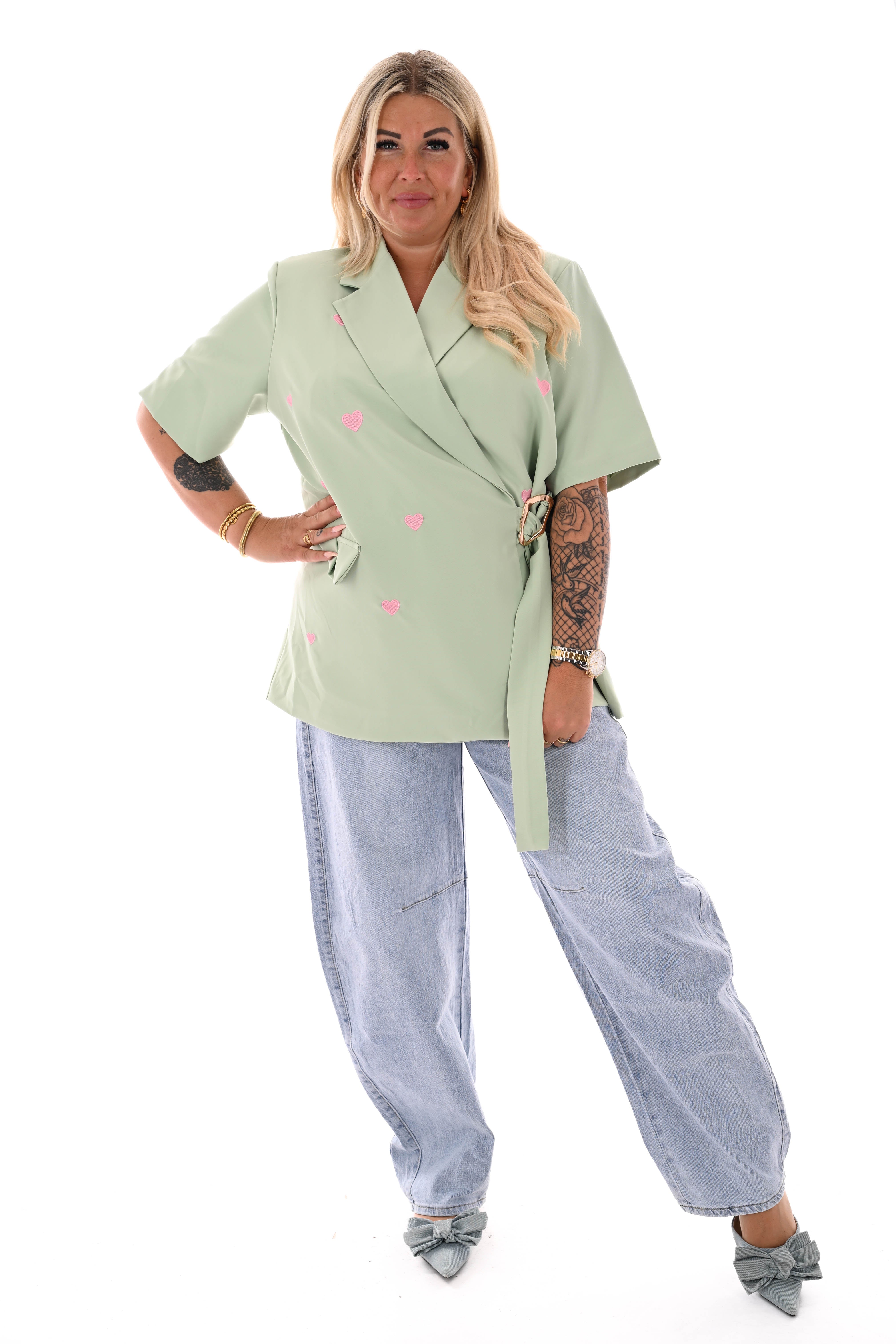 Blazer korte mouwen met hartjes lichtgroen