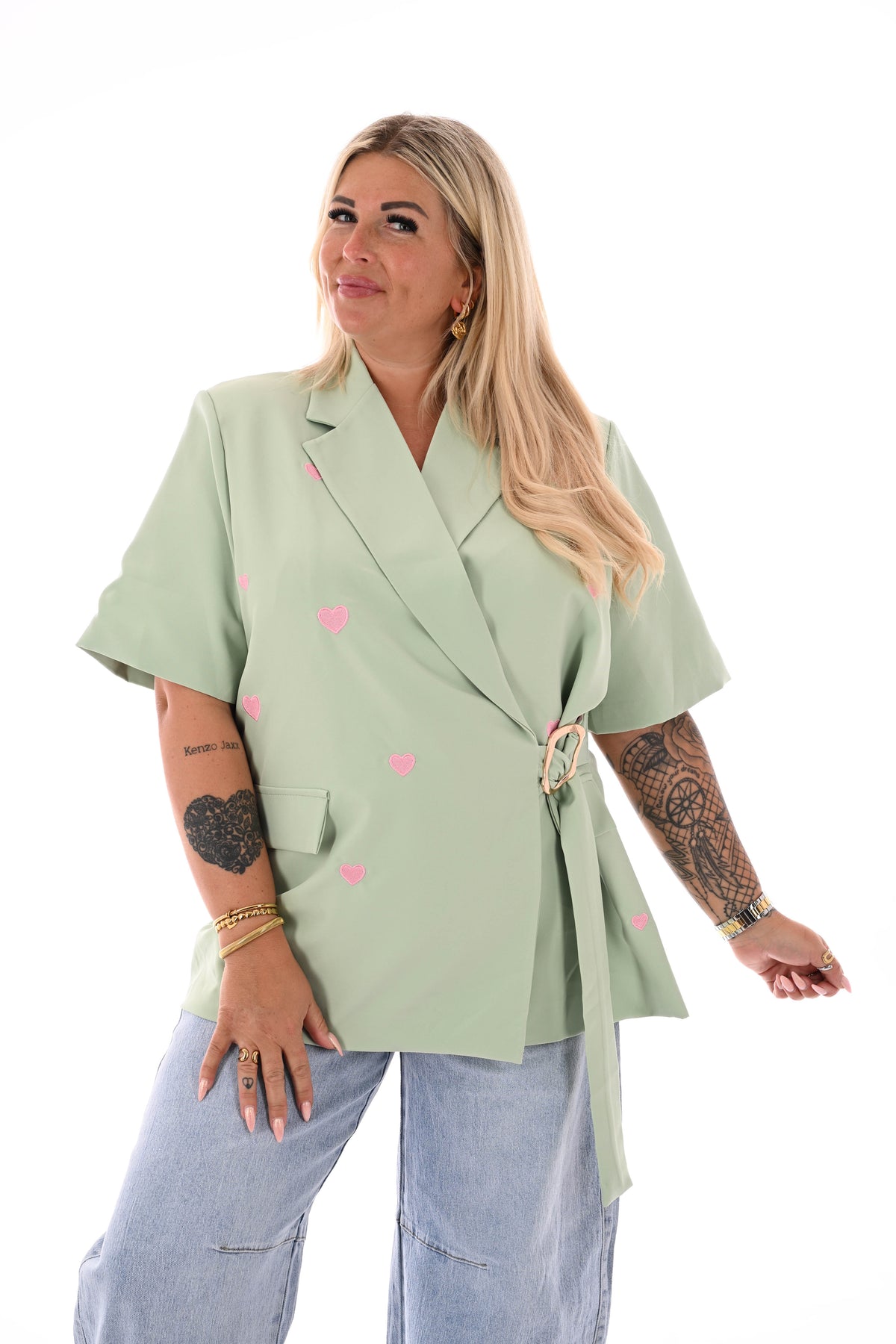 Blazer korte mouwen met hartjes lichtgroen
