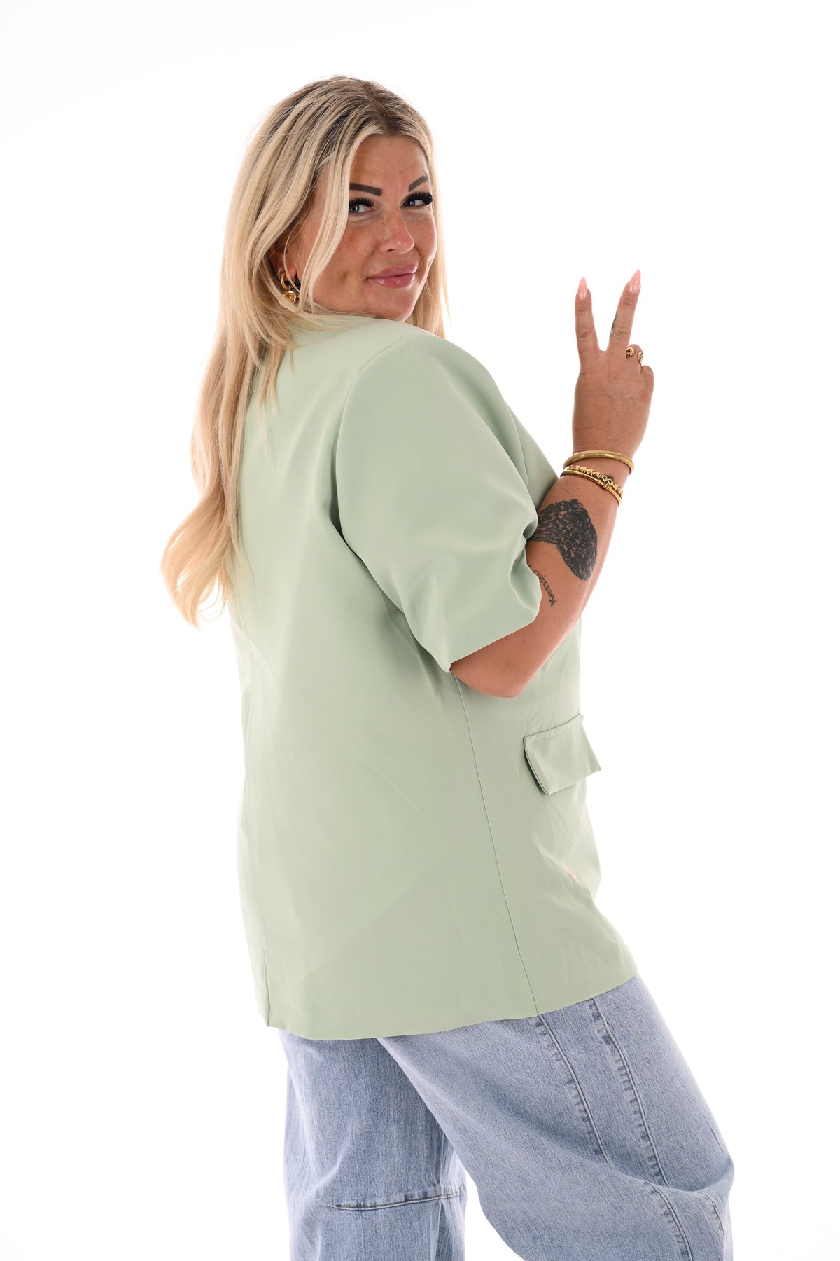 Blazer korte mouwen met hartjes lichtgroen