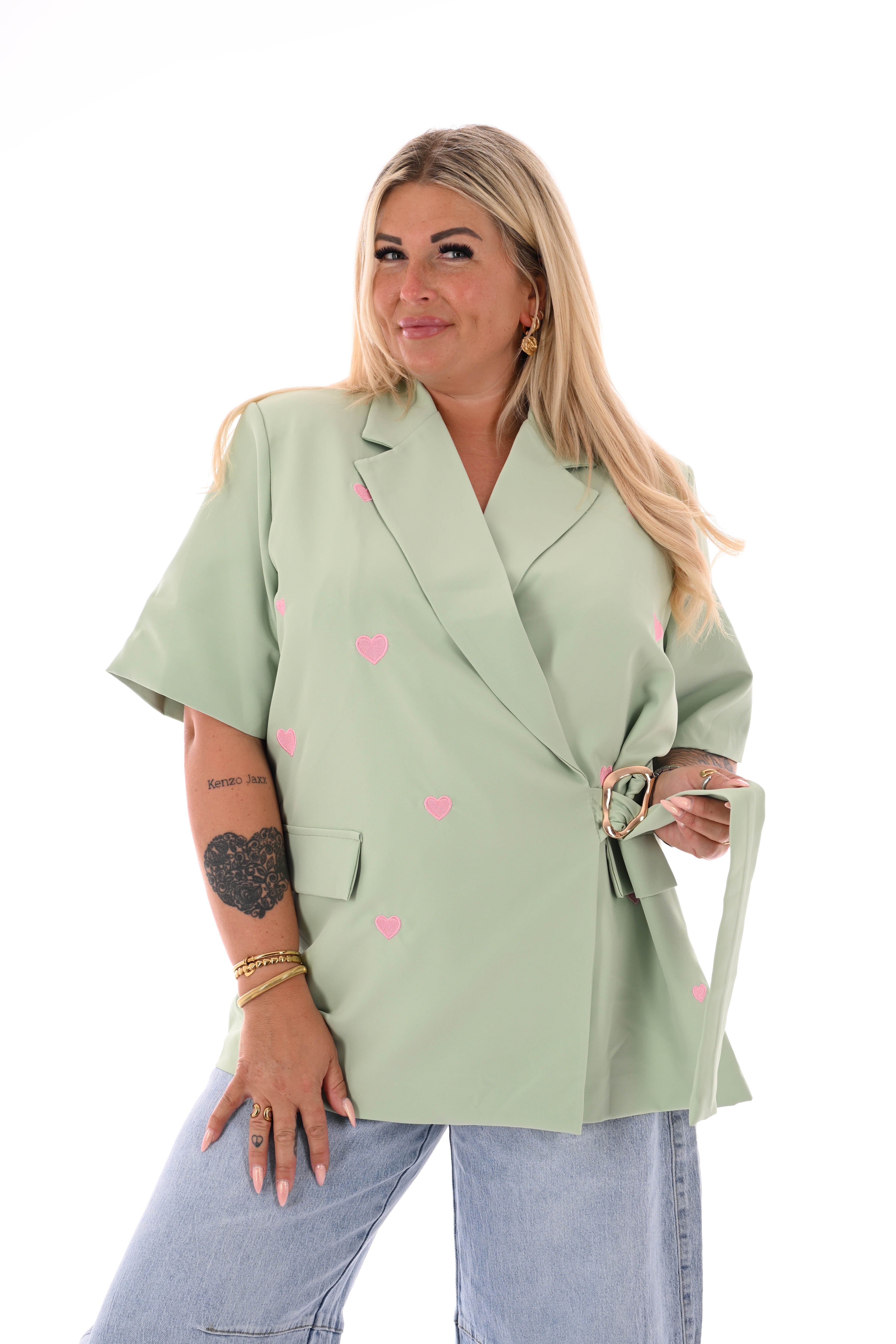 Blazer korte mouwen met hartjes lichtgroen