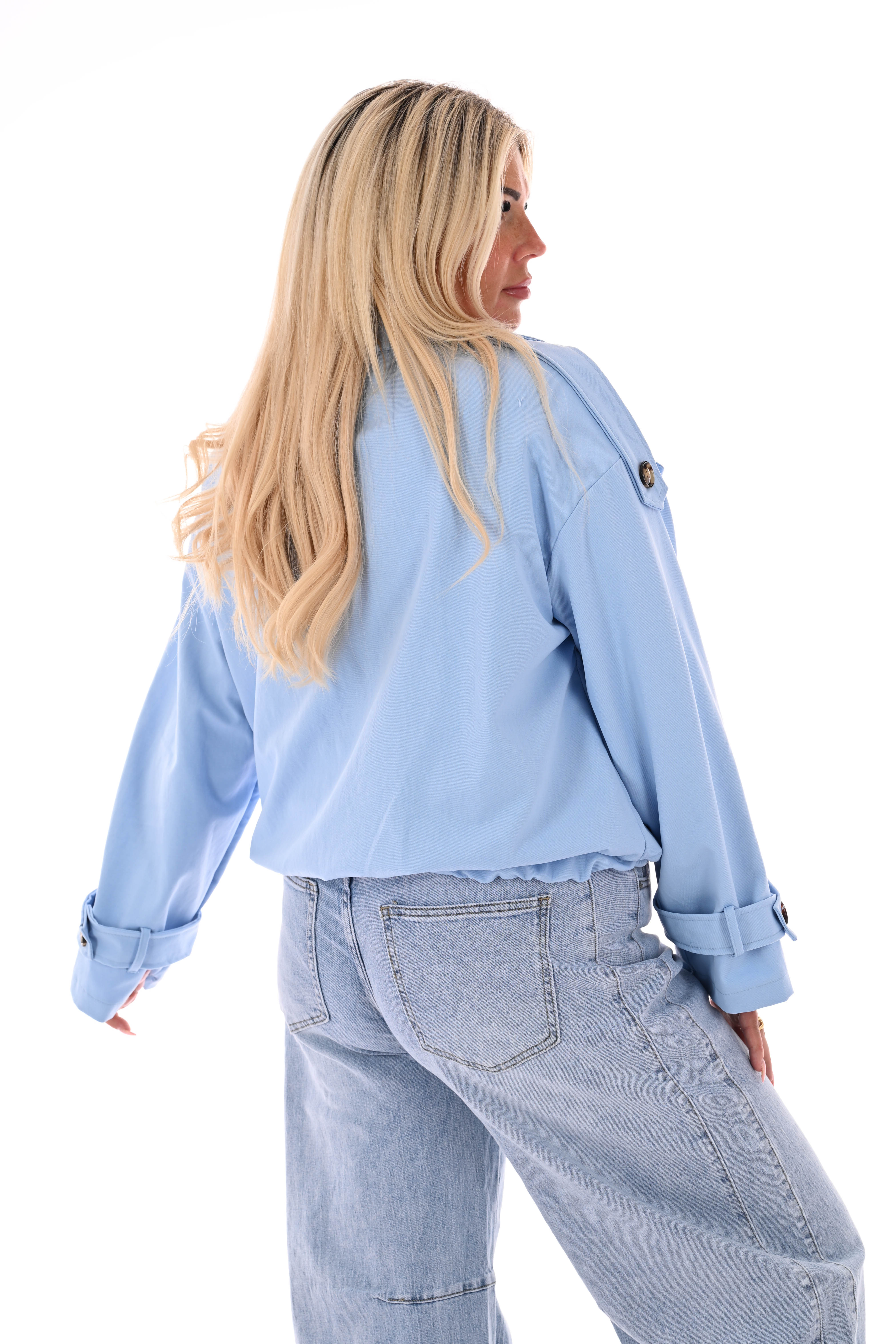 Korte trench bomber jas lichtblauw