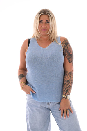 Hemdje lurex v-hals lichtblauw