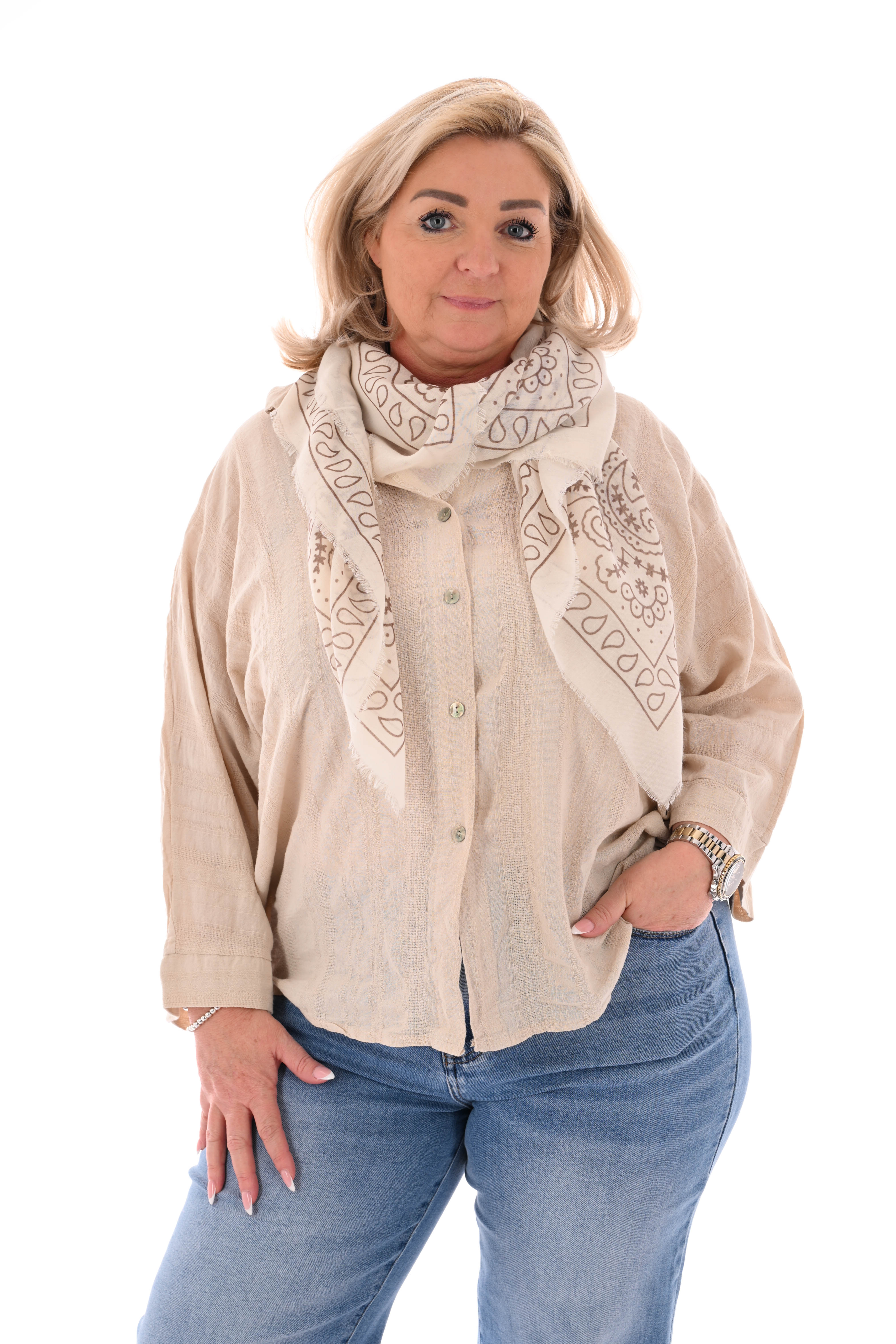 Blouse 3/4e mouwen uni beige