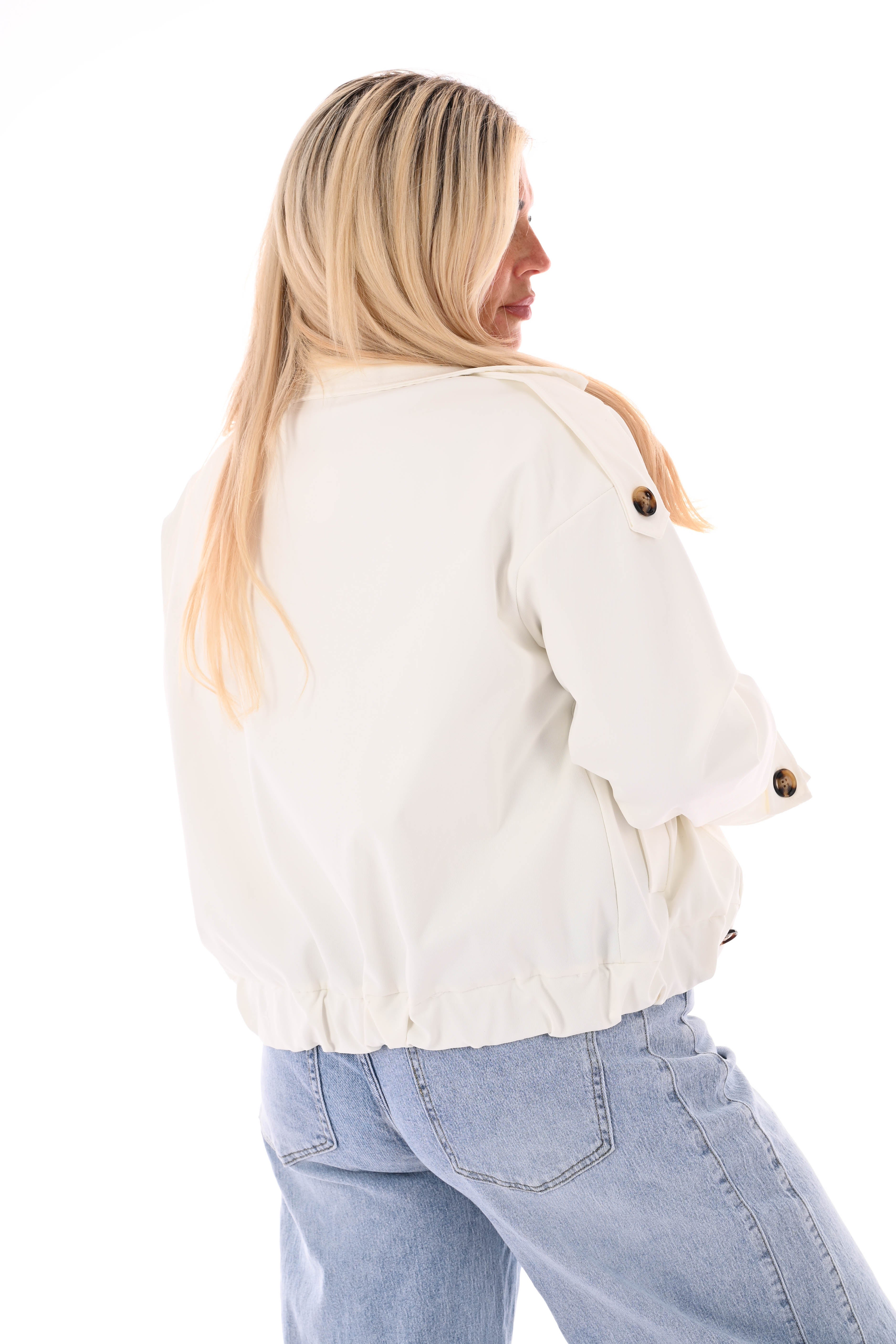 Korte trench bomber jas roomwit