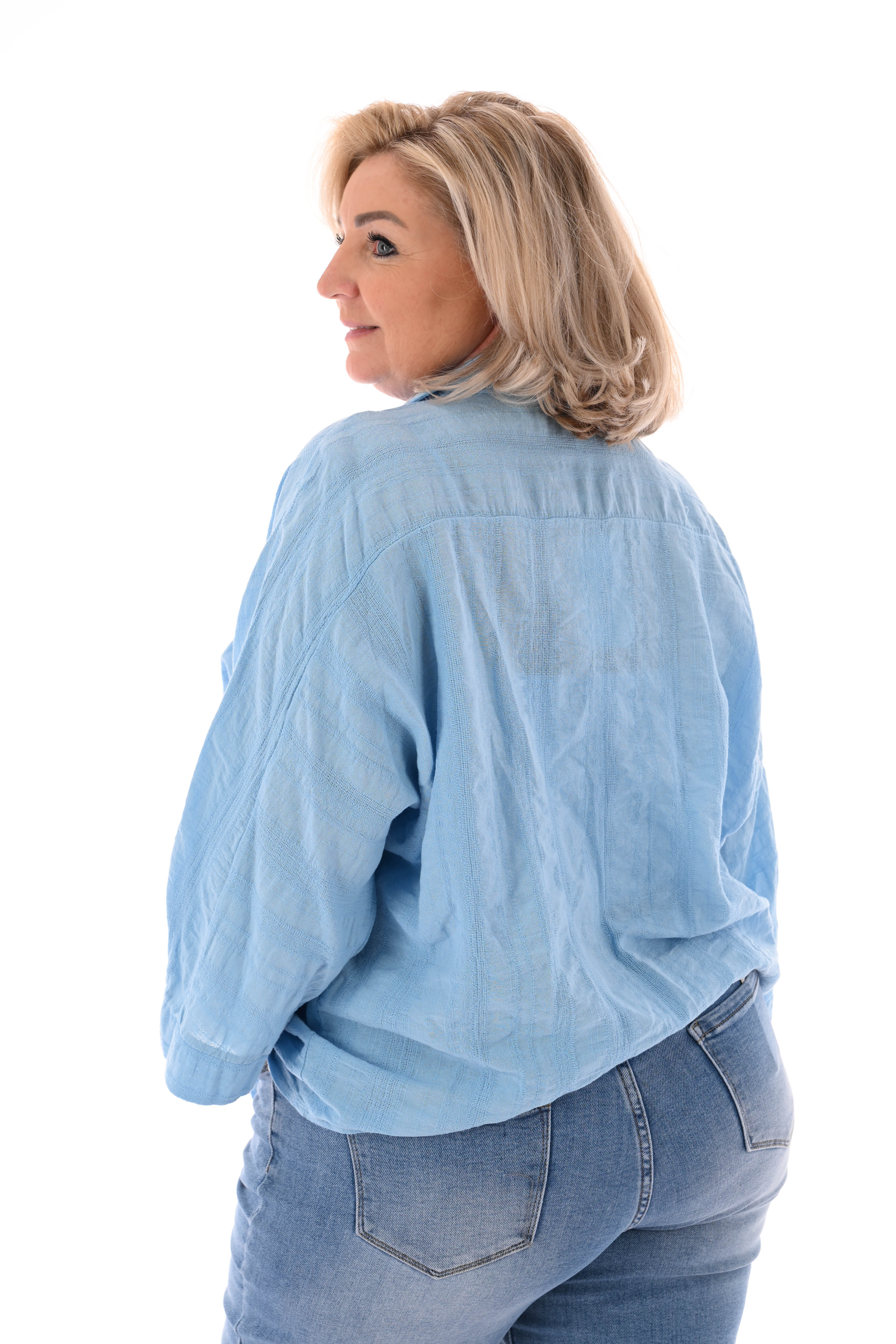 Blouse 3/4e mouwen uni lichtblauw