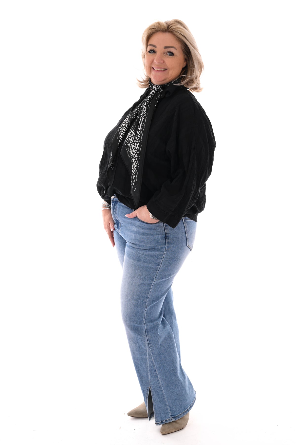 Blouse 3/4e mouwen uni zwart