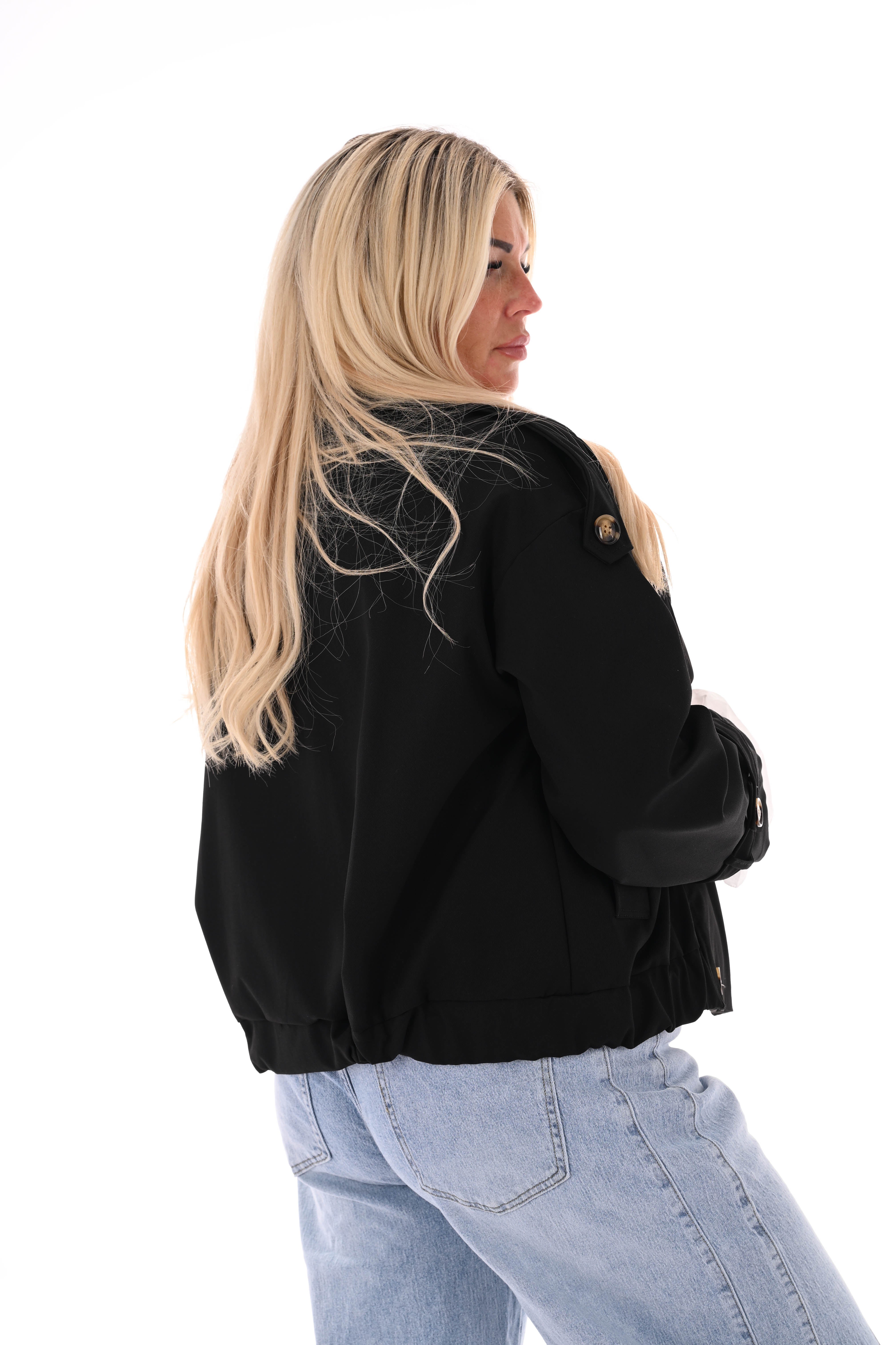 Korte trench bomber jas zwart