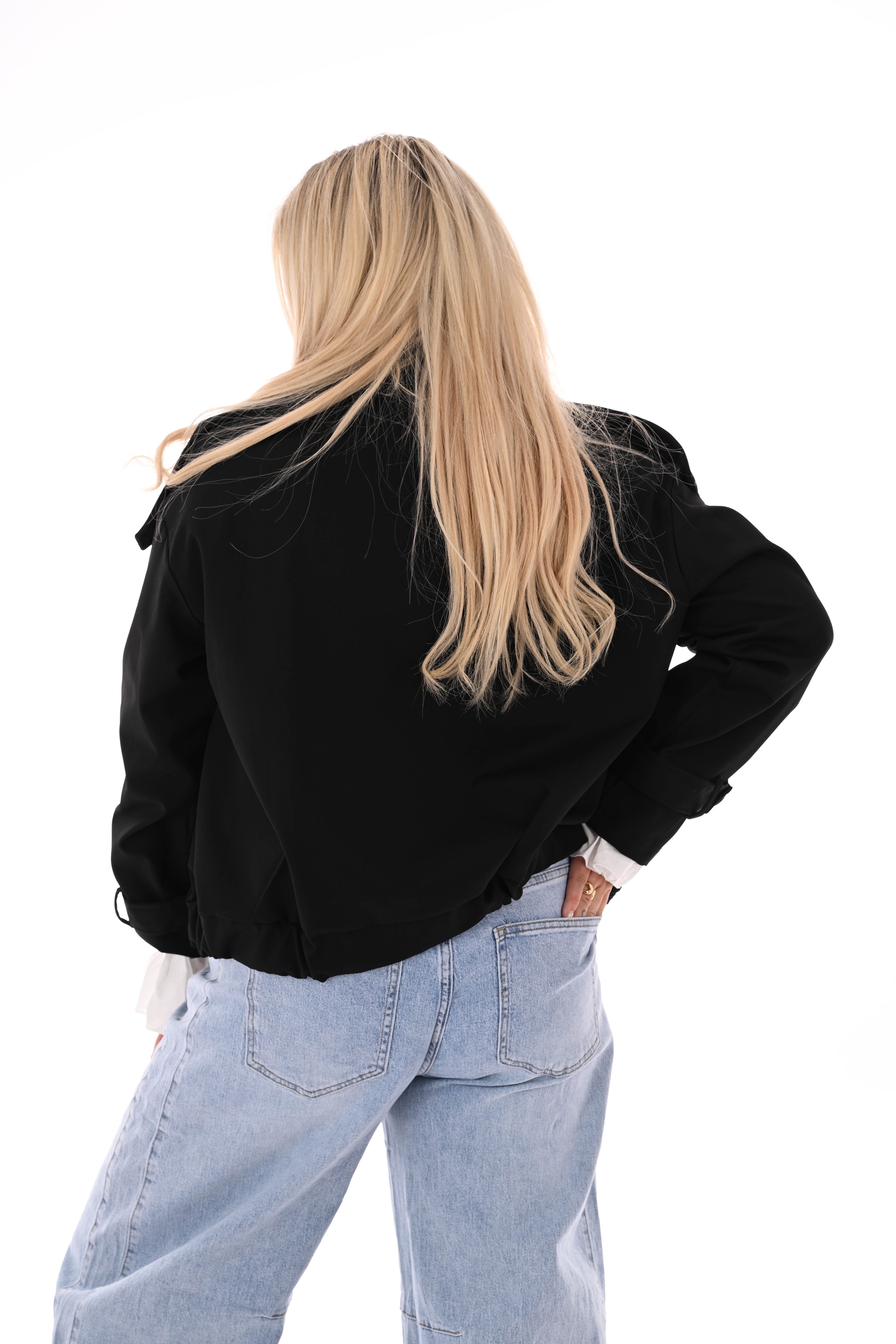 Korte trench bomber jas zwart