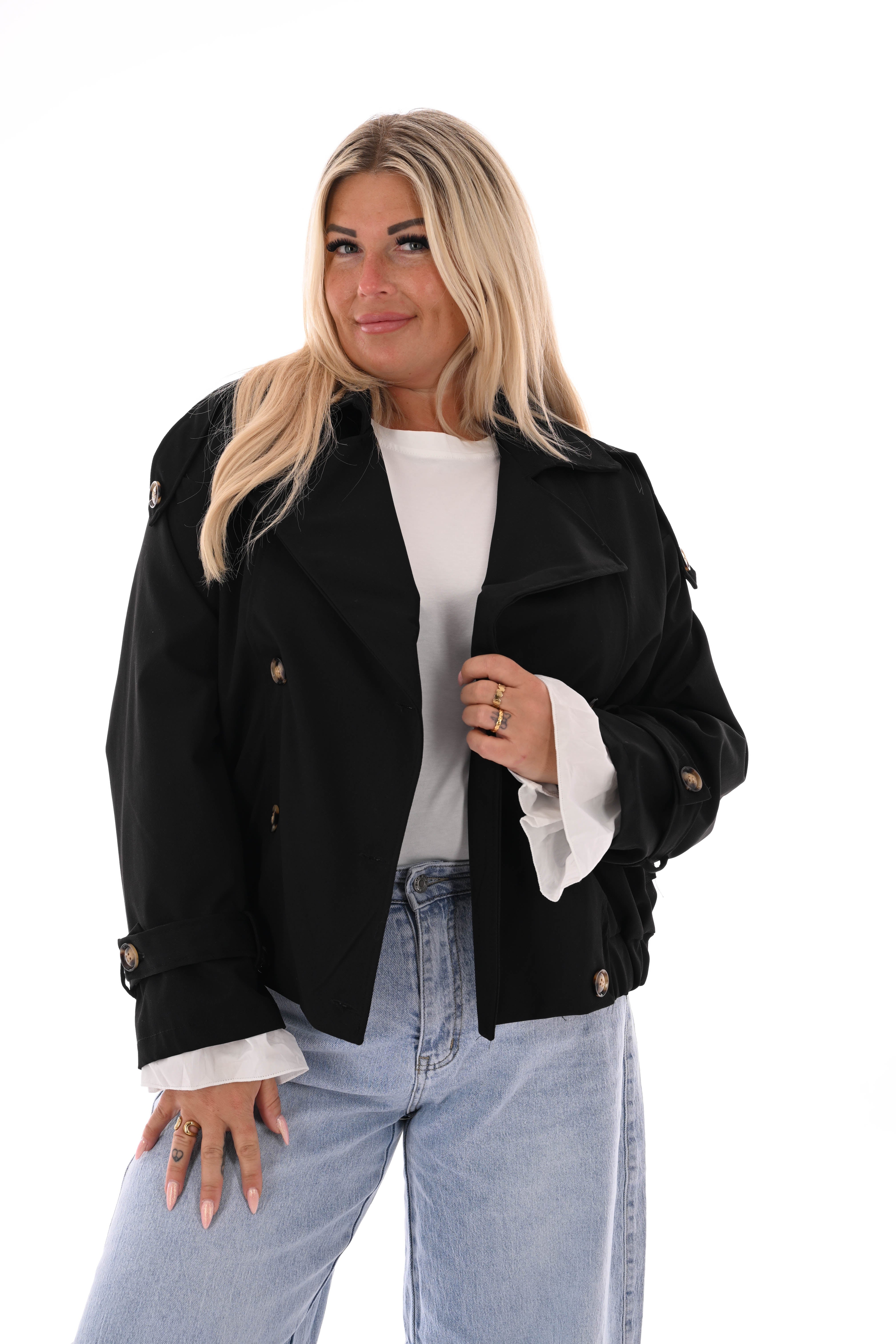 Korte trench bomber jas zwart