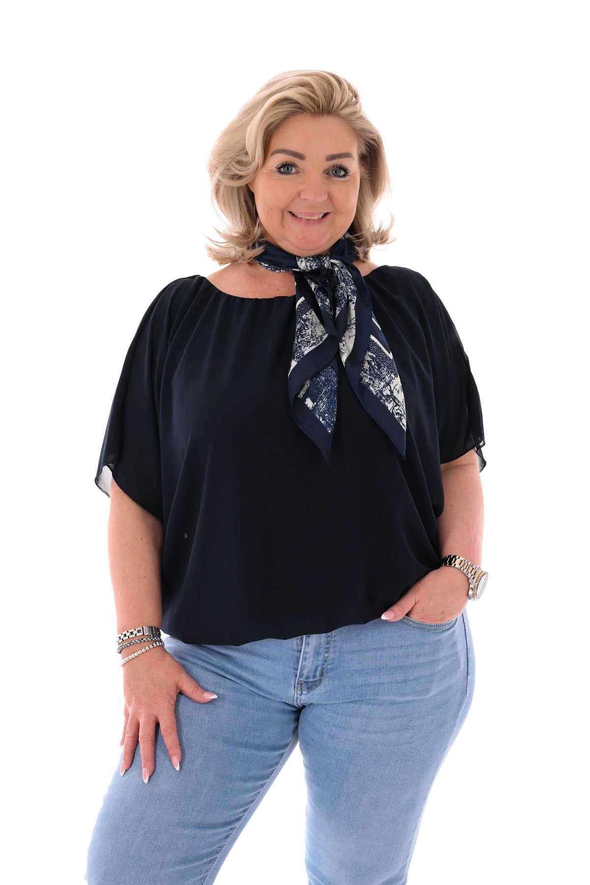 Ballon top korte mouwen uni marineblauw