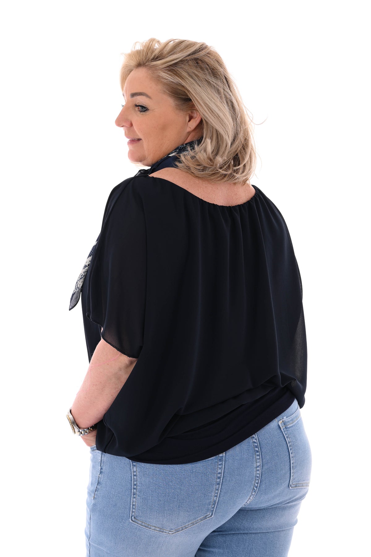 Ballon top korte mouwen uni marineblauw