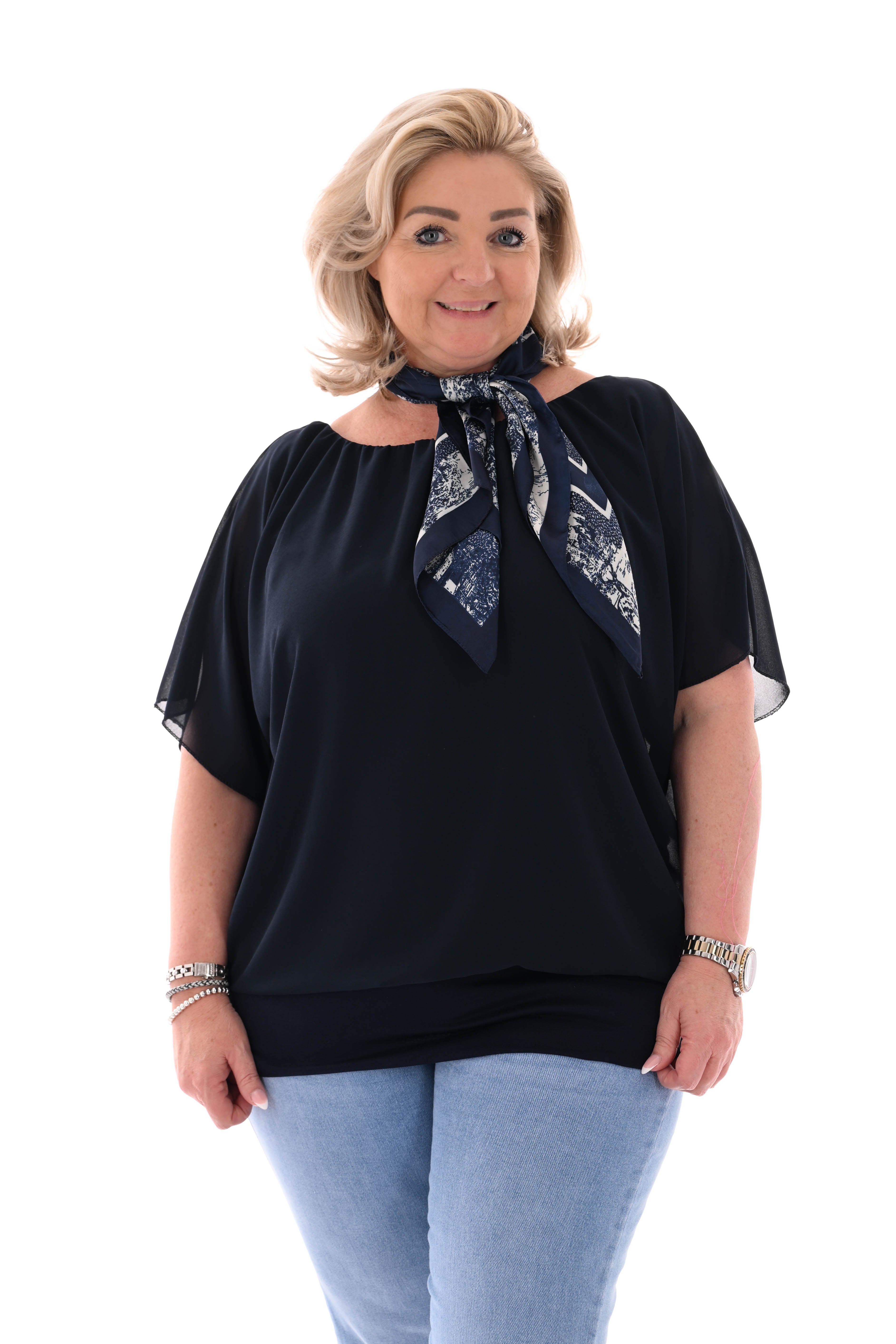 Ballon top korte mouwen uni marineblauw