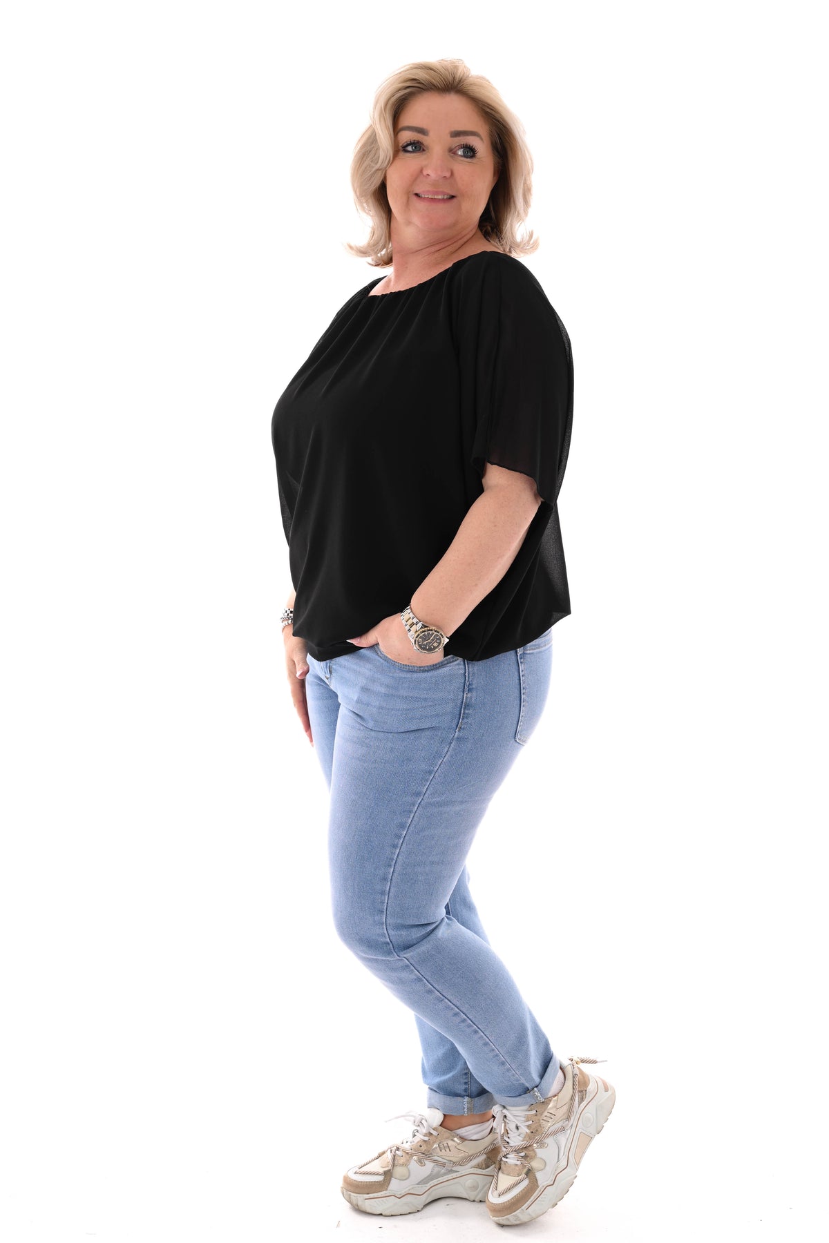 Ballon top korte mouwen uni zwart