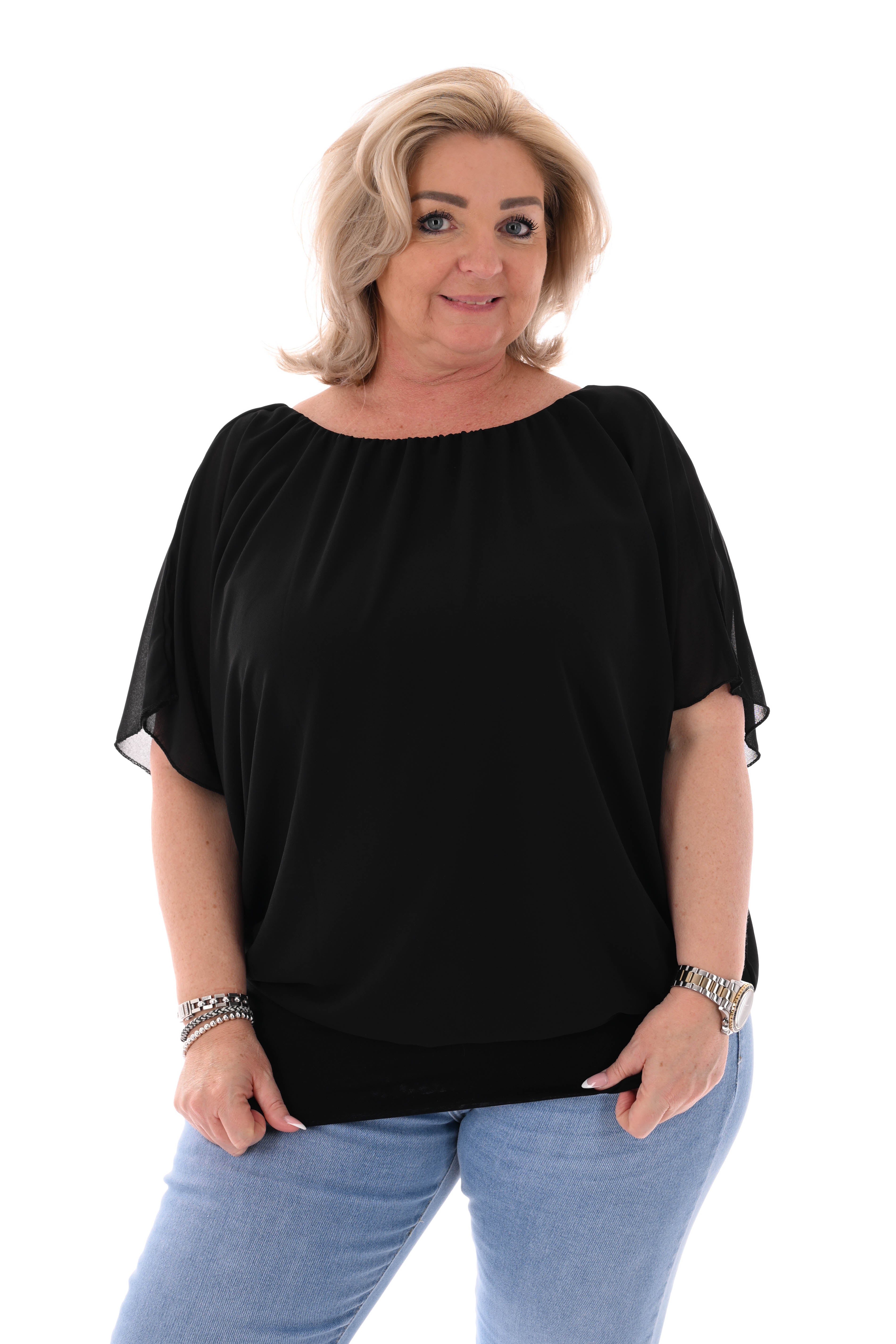 Ballon top korte mouwen uni zwart