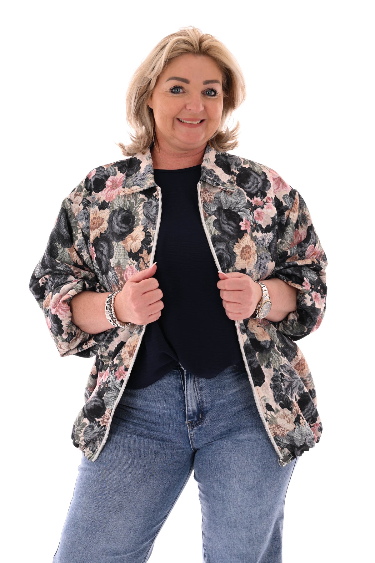 Bomberjack bloemen zwart