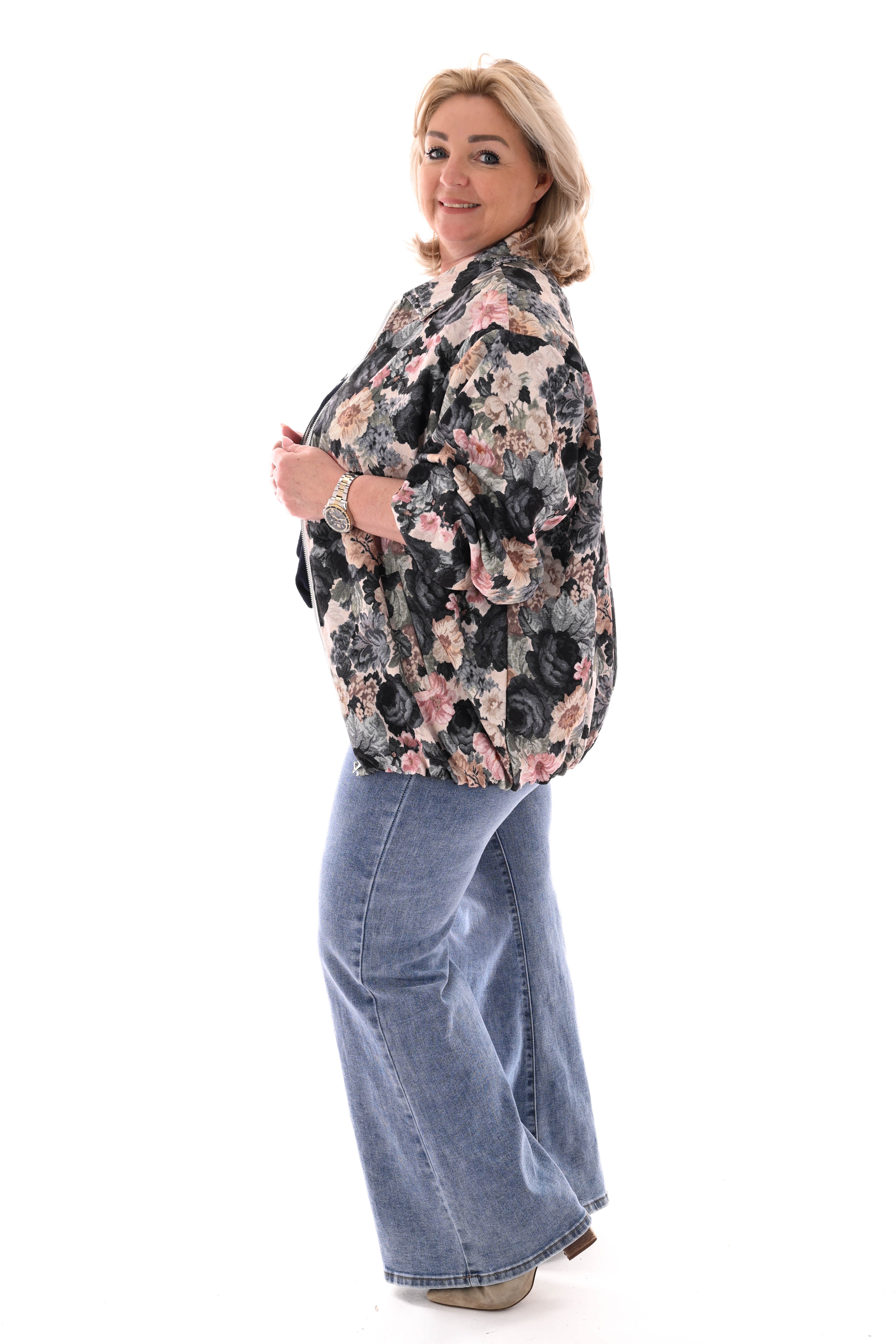 Bomberjack bloemen zwart