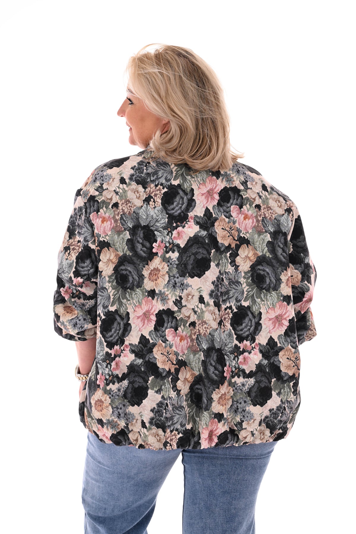 Bomberjack bloemen zwart