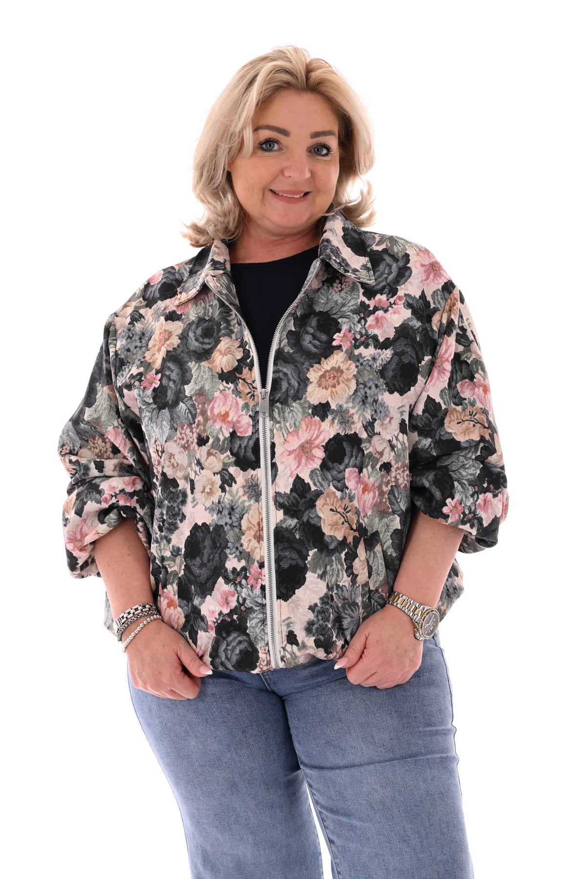 Bomberjack bloemen zwart