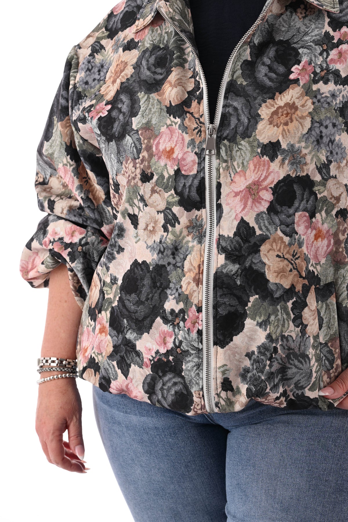 Bomberjack bloemen zwart