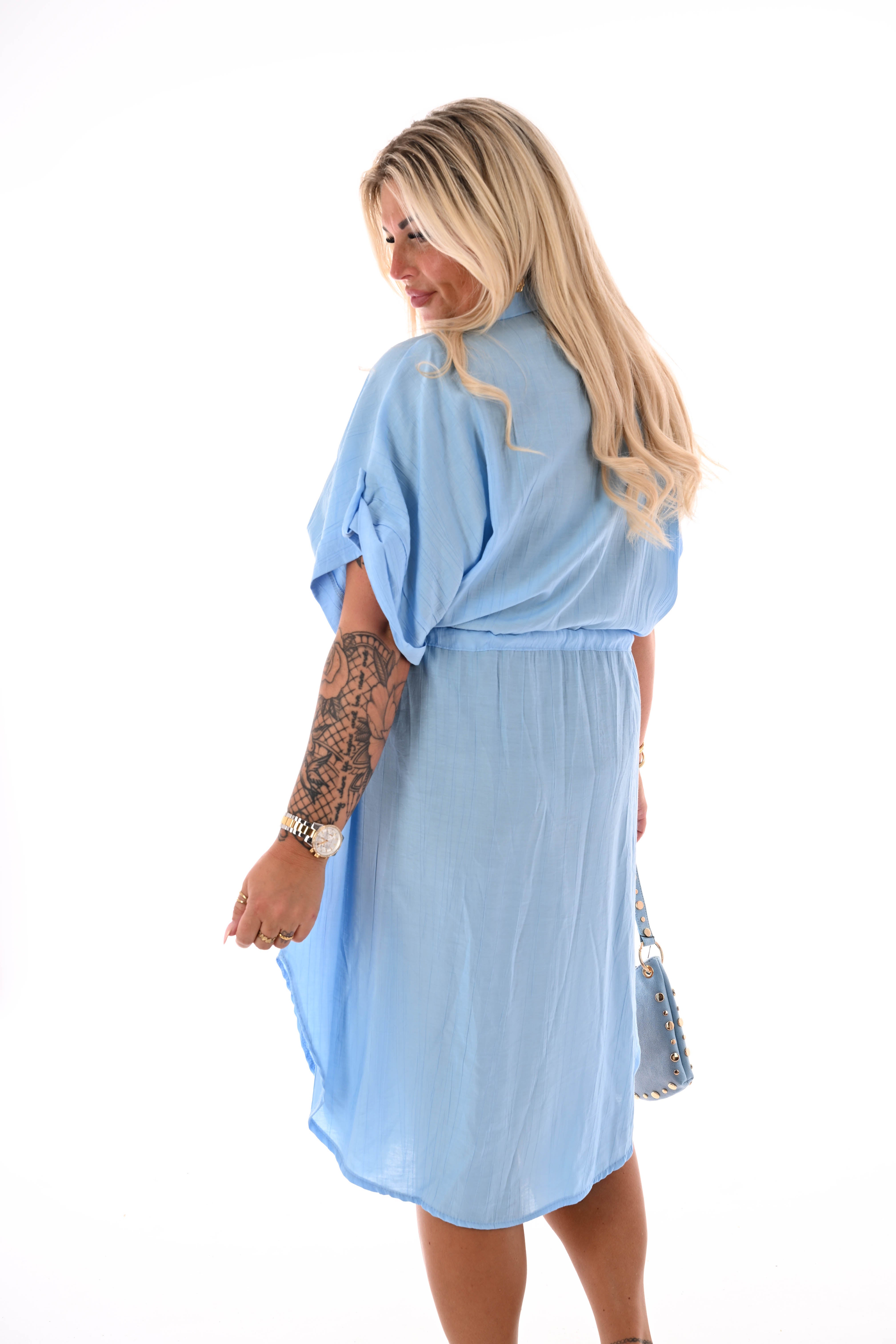 Jurk korte mouwen met taille aantrekkoord lichtblauw