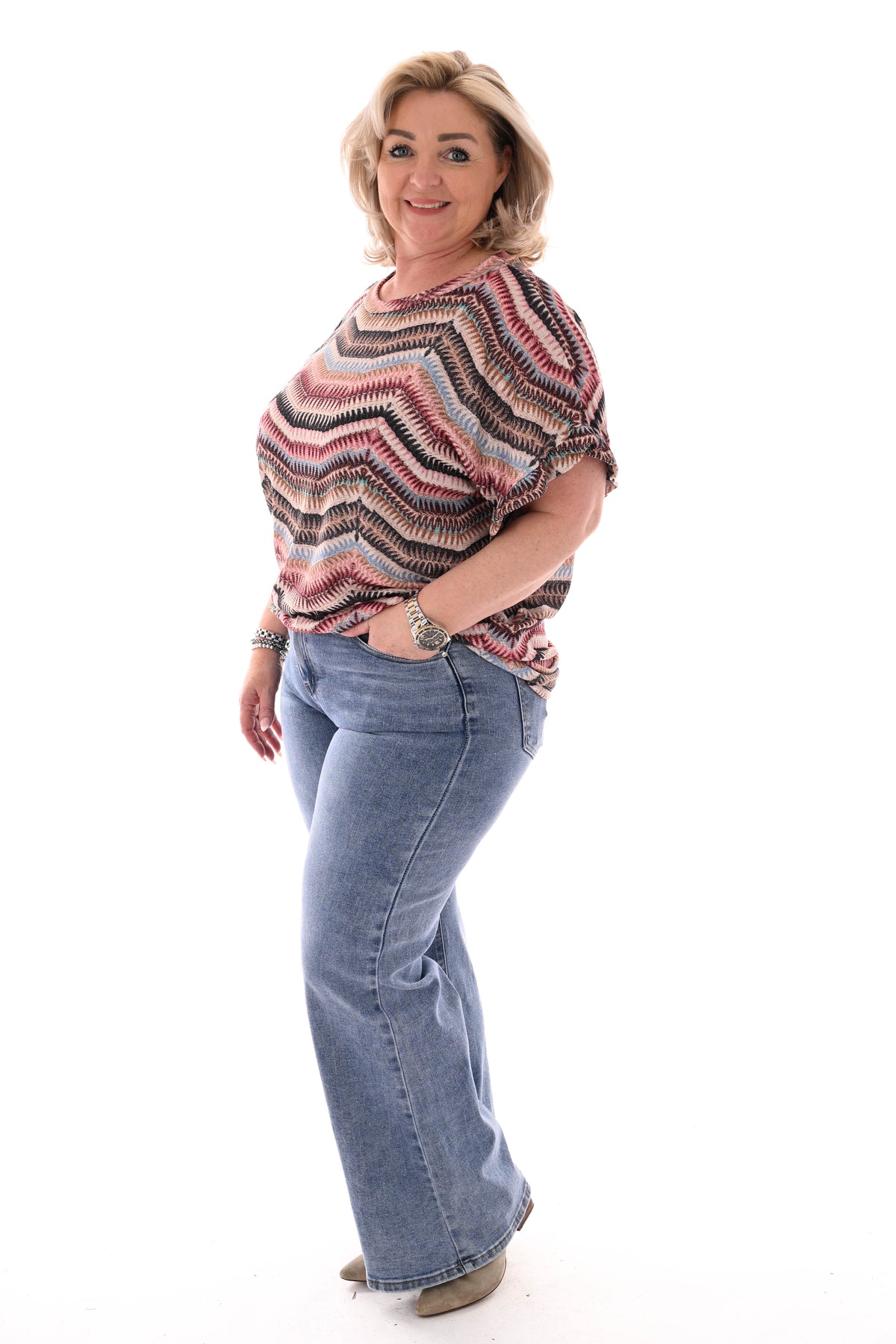 Top roezelmouwen wave zwart