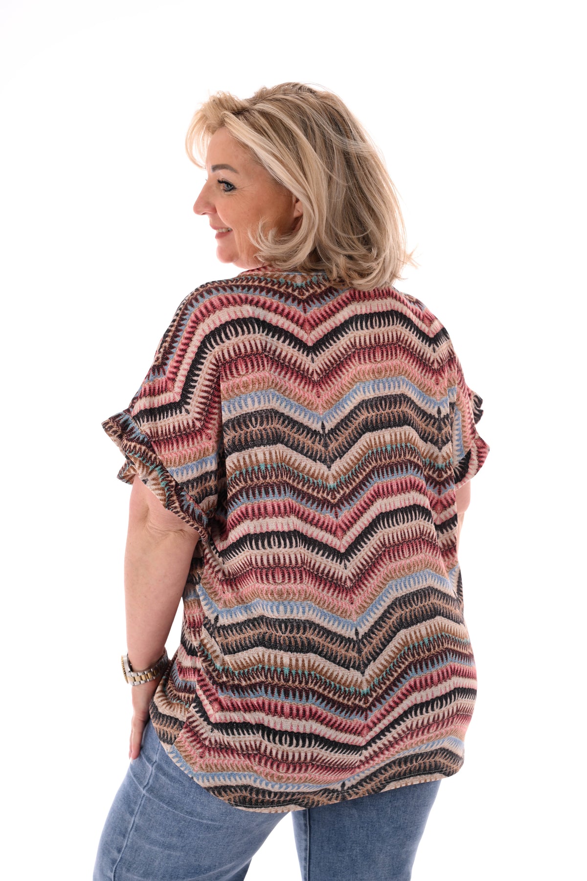 Top roezelmouwen wave zwart