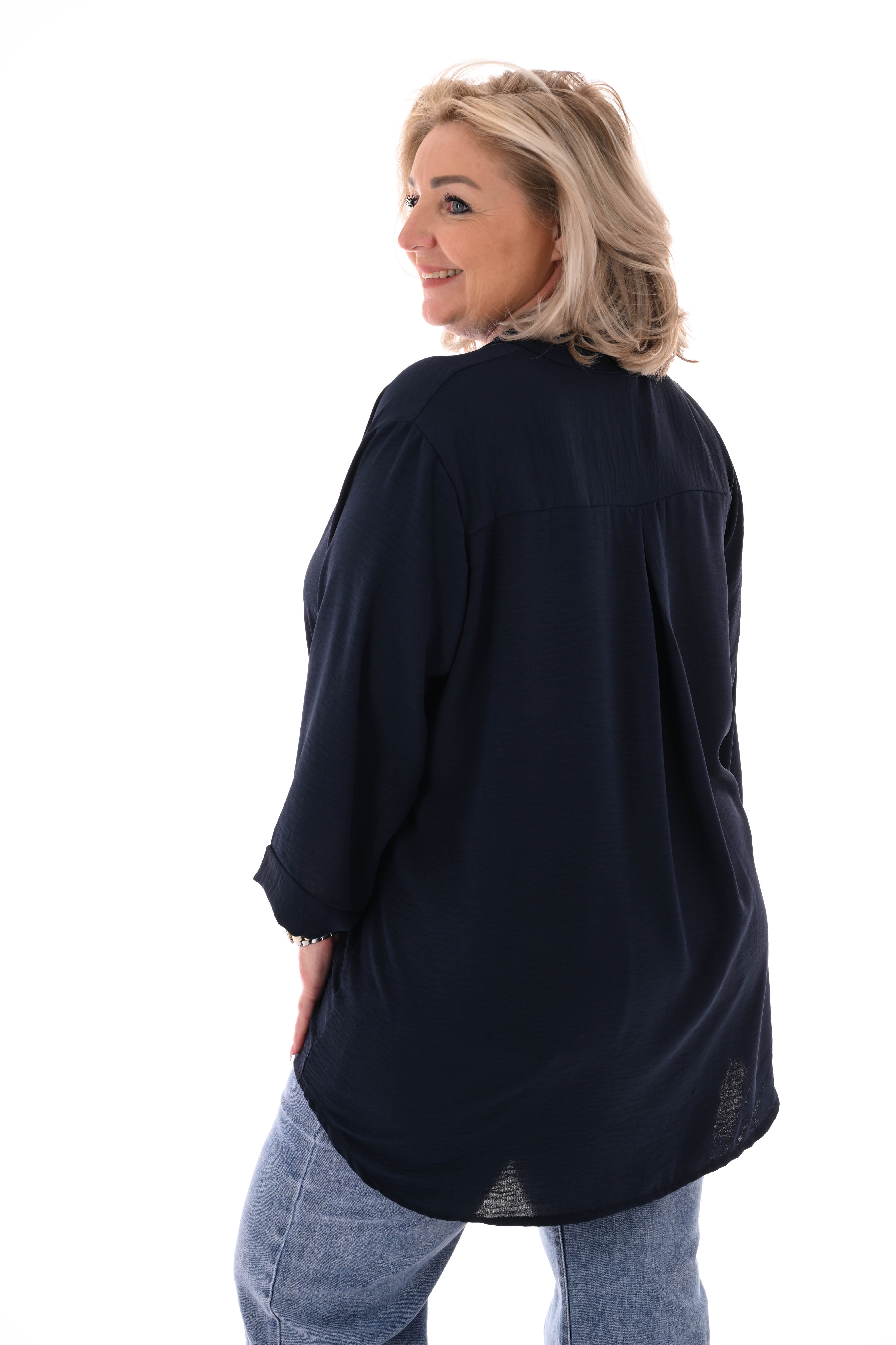 Top 3/4e korte mouwen v-hals uni marineblauw