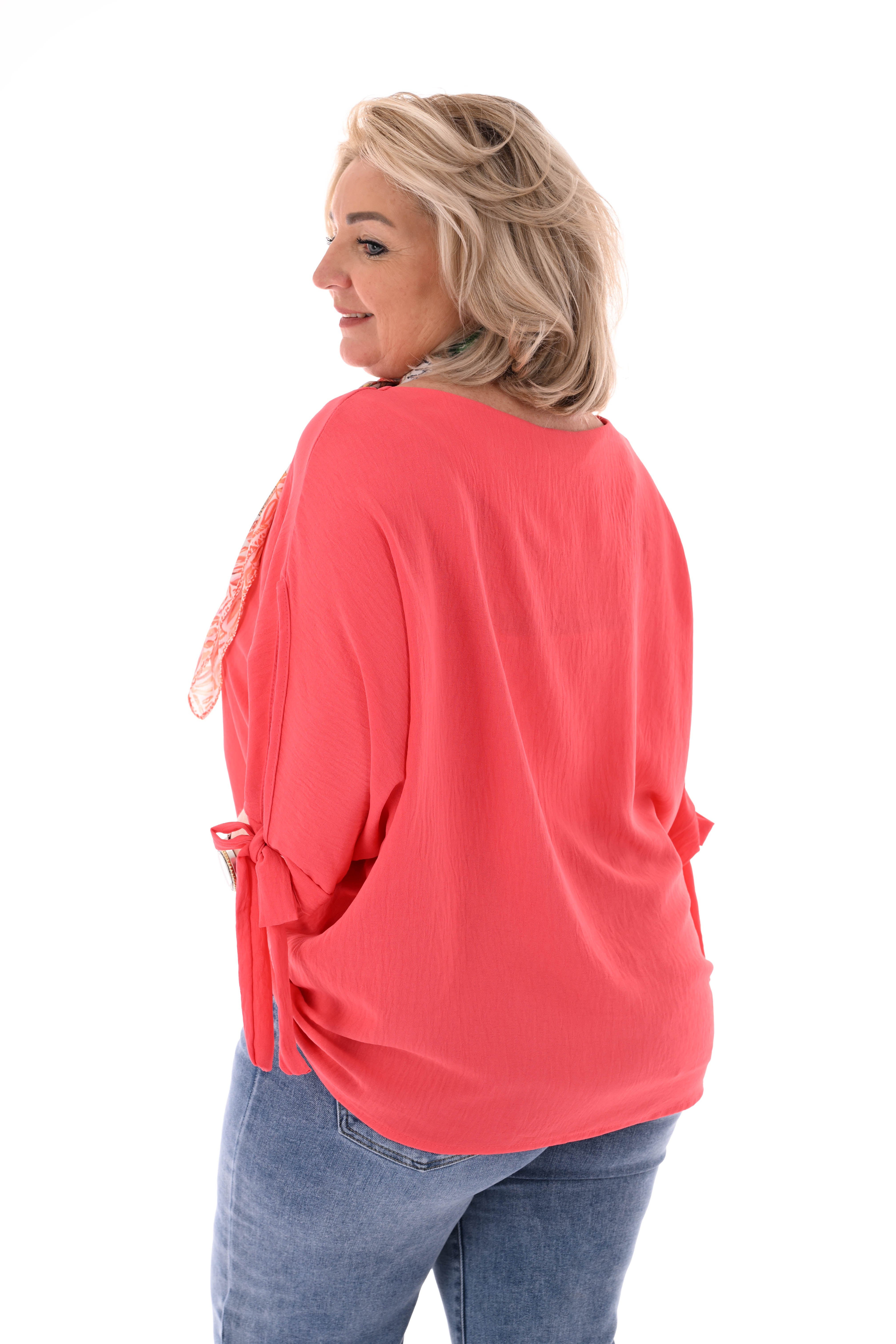 Top korte mouwen met strik uni koraal