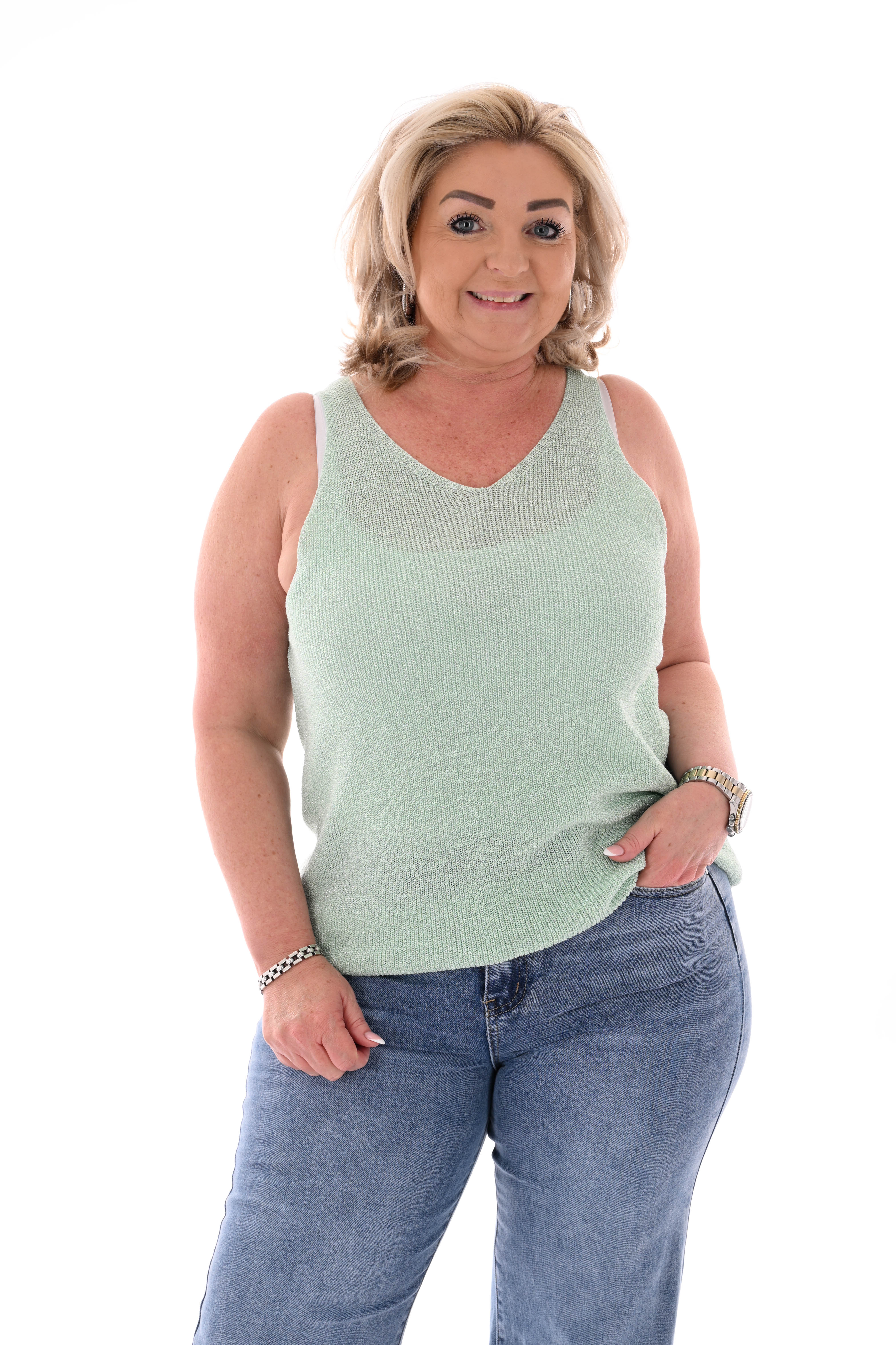 Hemdje lurex v-hals mintgroen