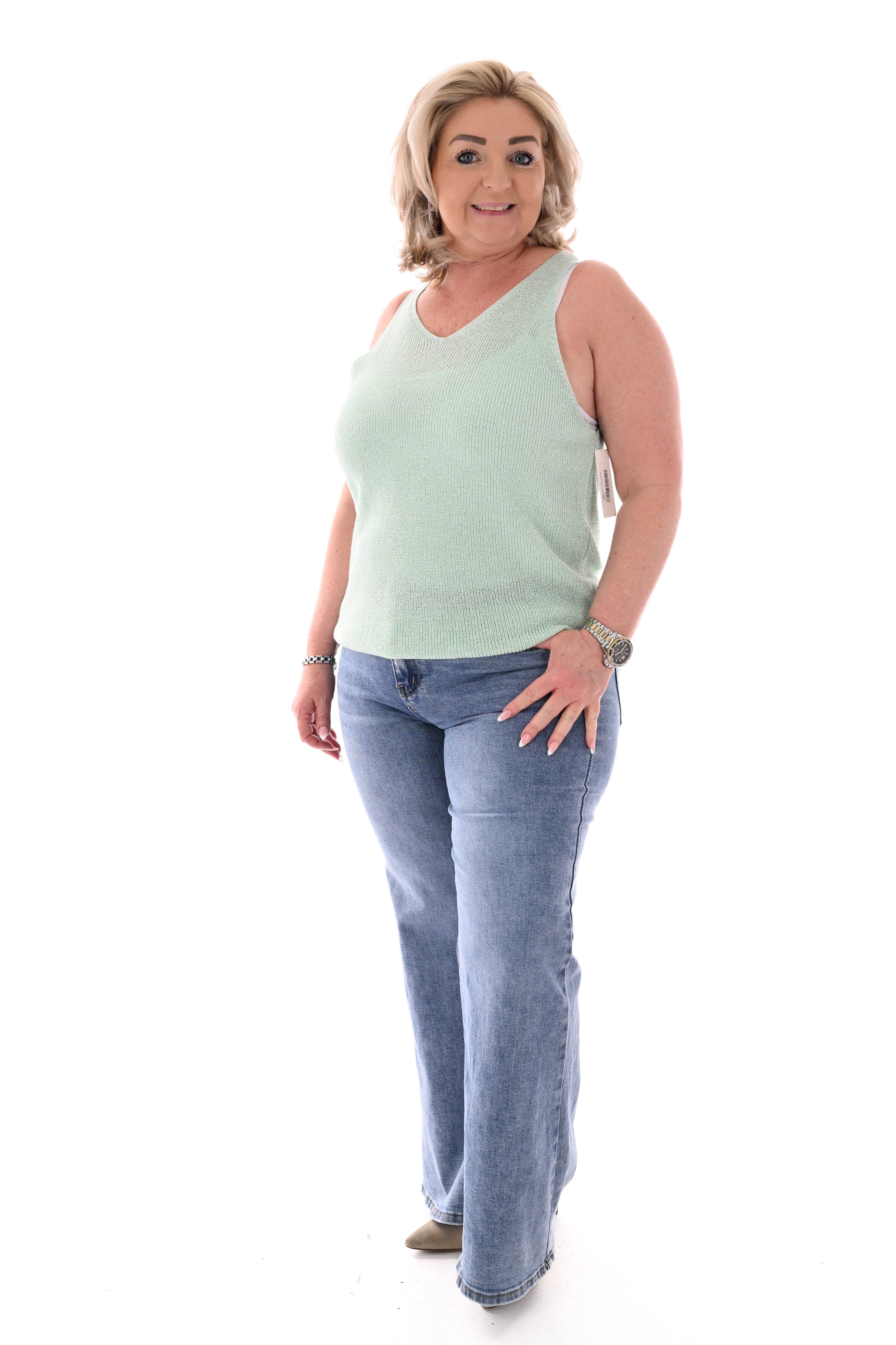 Hemdje lurex v-hals mintgroen