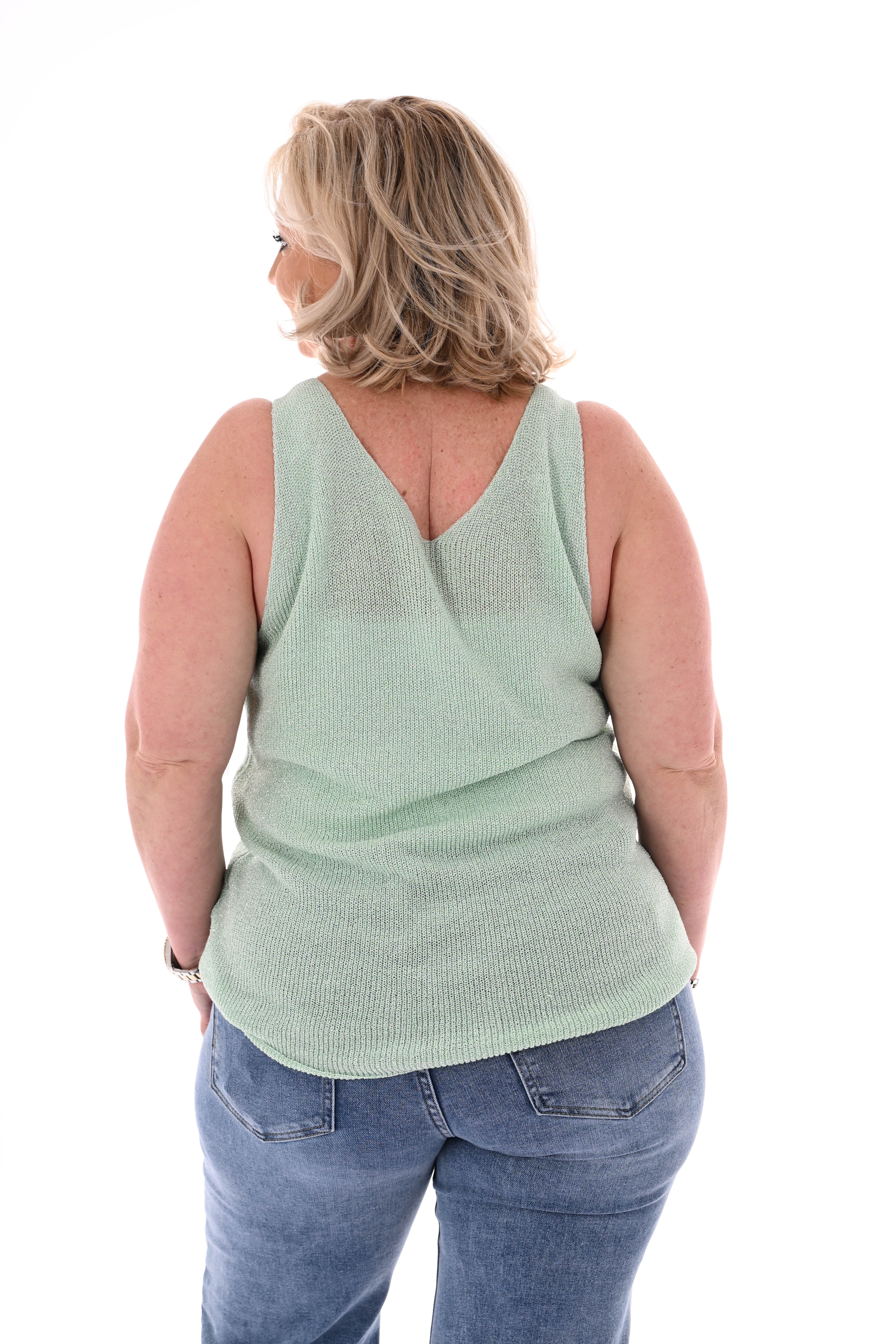 Hemdje lurex v-hals mintgroen