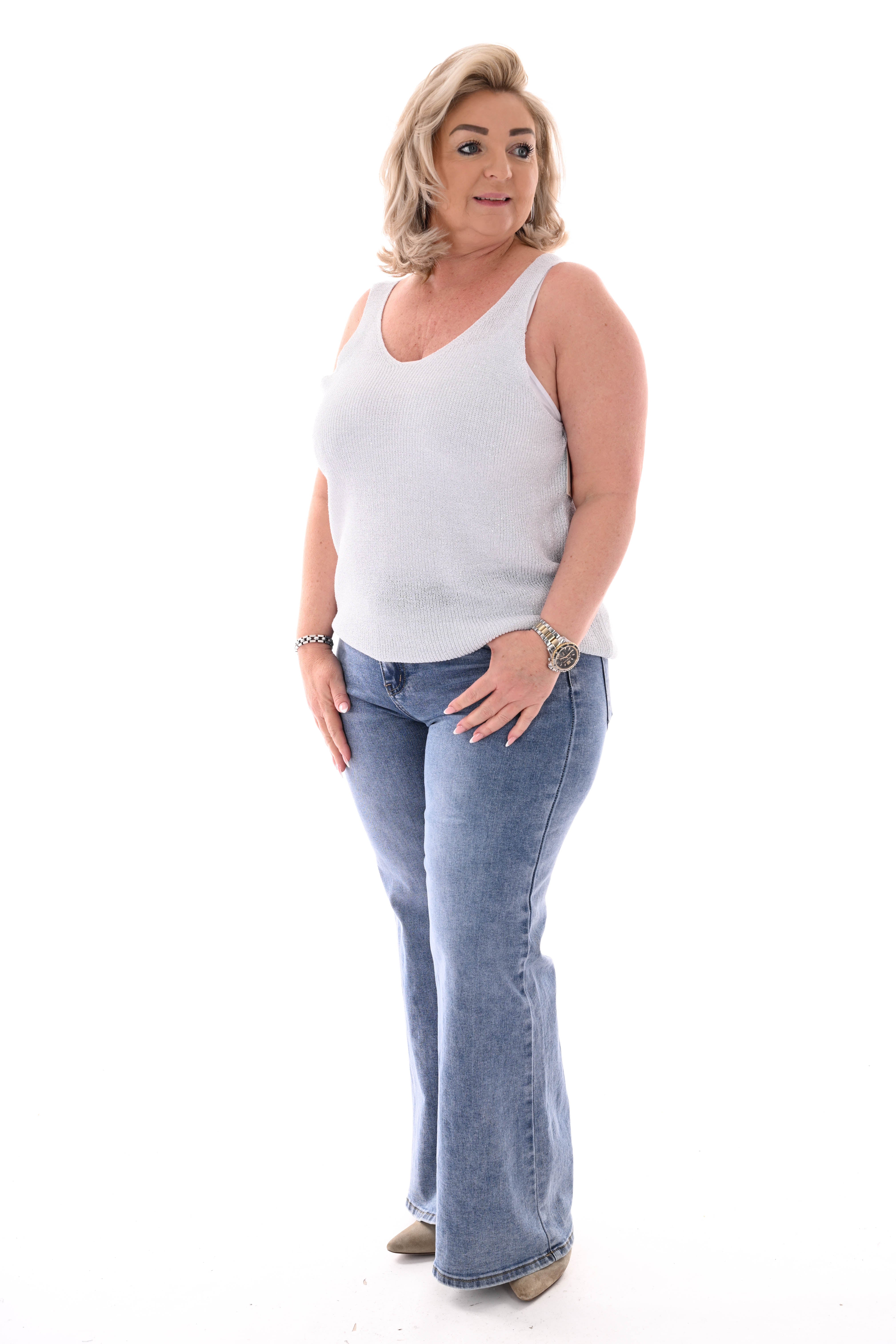 Hemdje lurex v-hals zilver