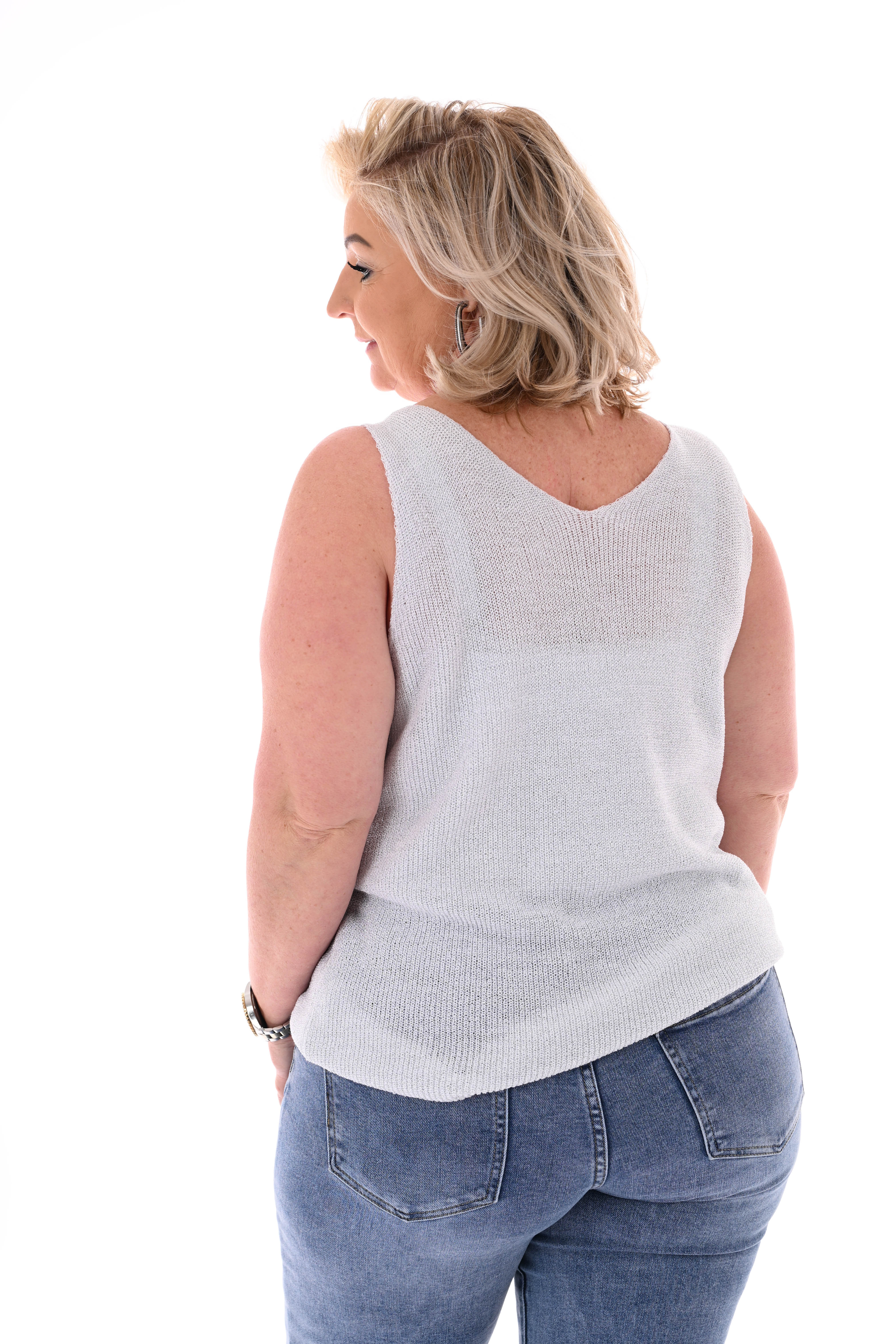 Hemdje lurex v-hals zilver