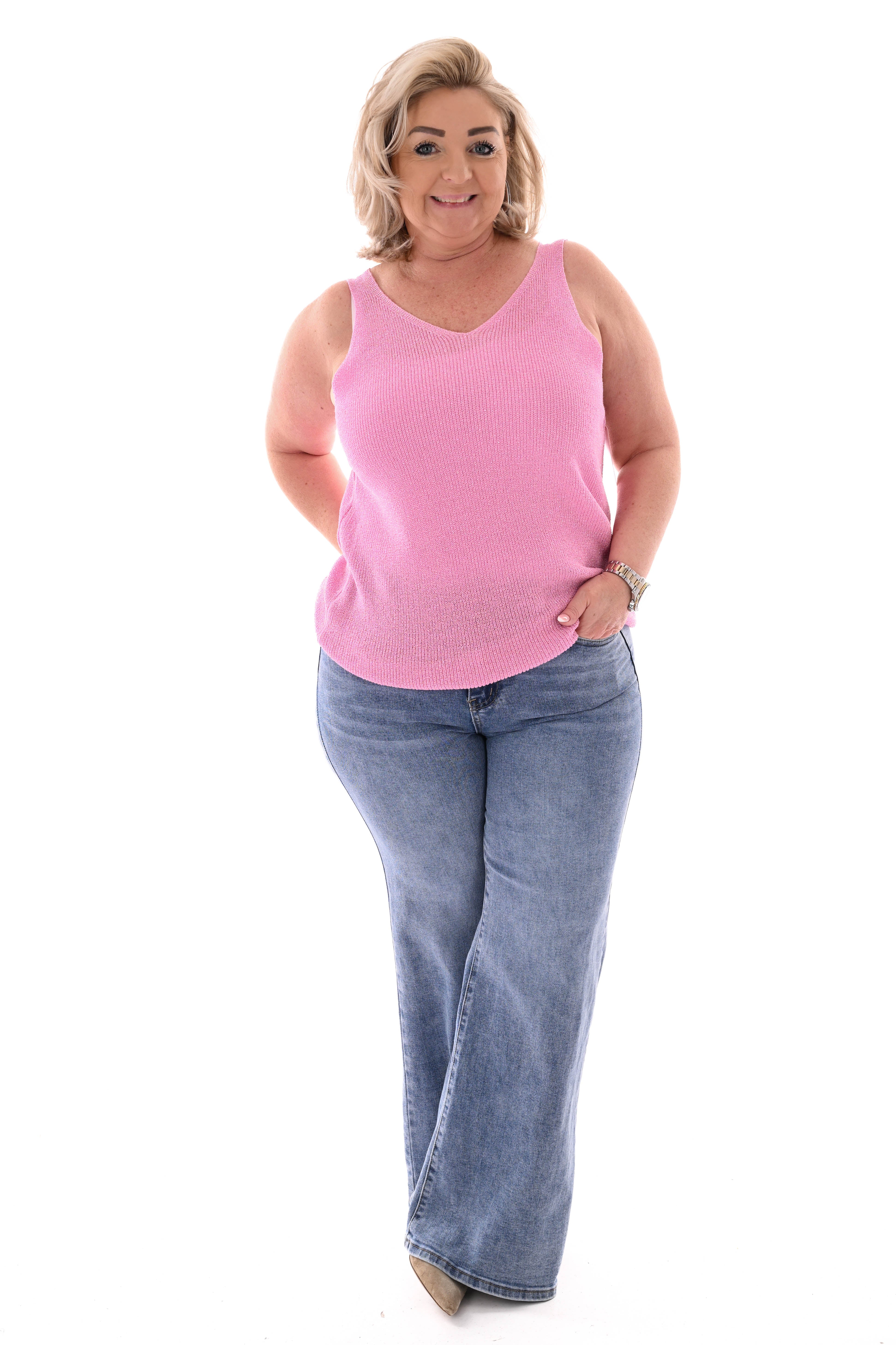 Hemdje lurex v-hals roze