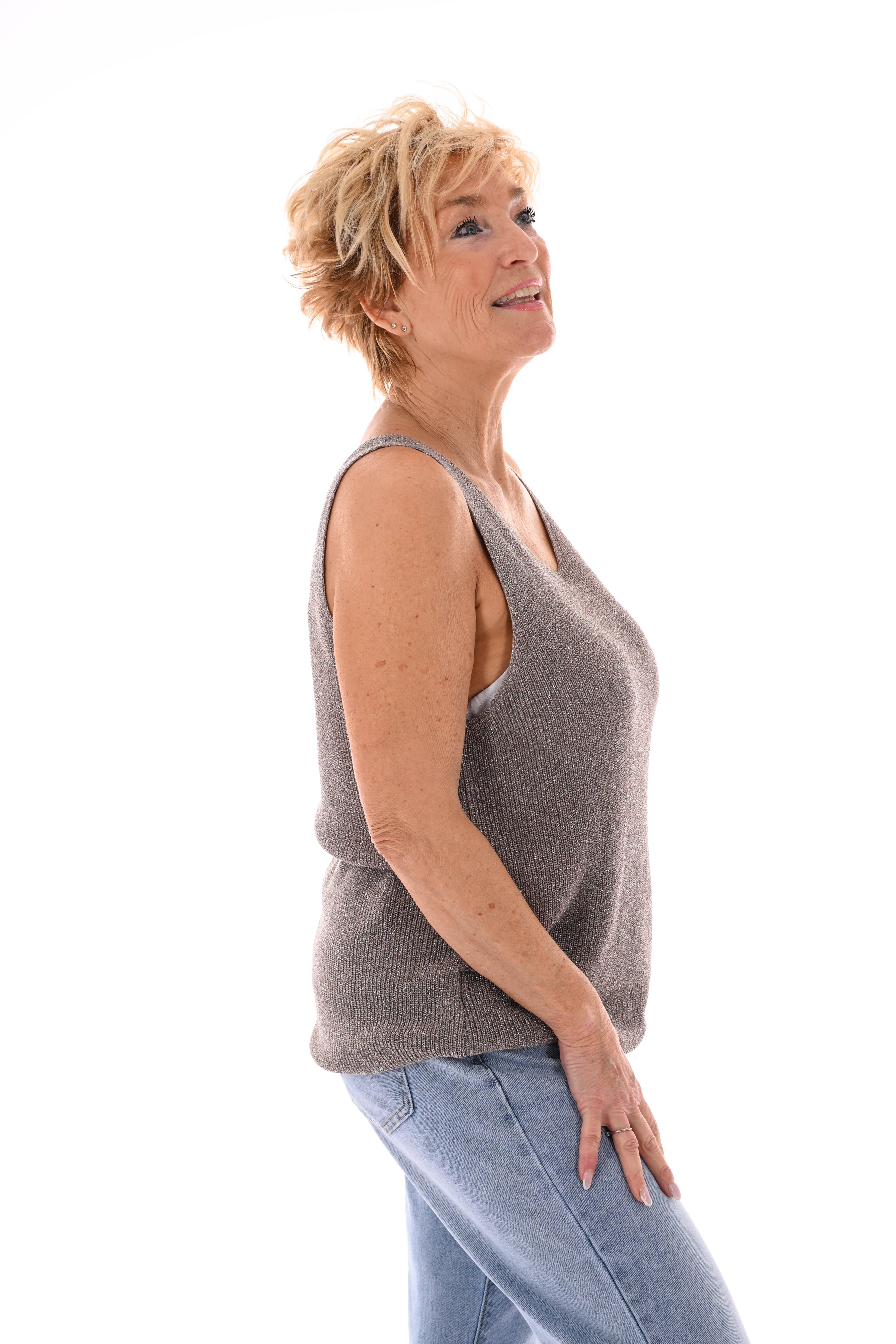 Hemdje lurex v-hals taupe