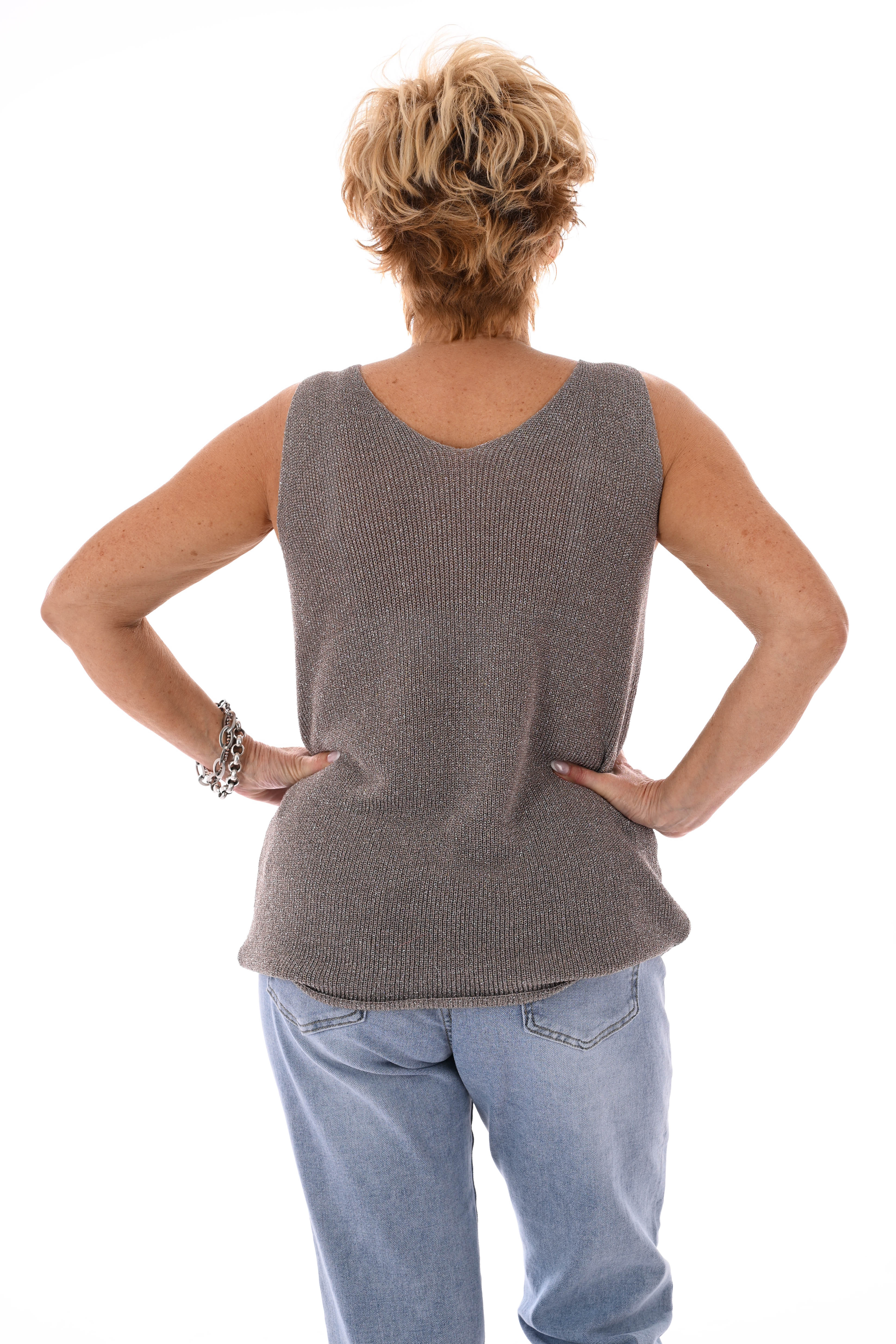 Hemdje lurex v-hals taupe