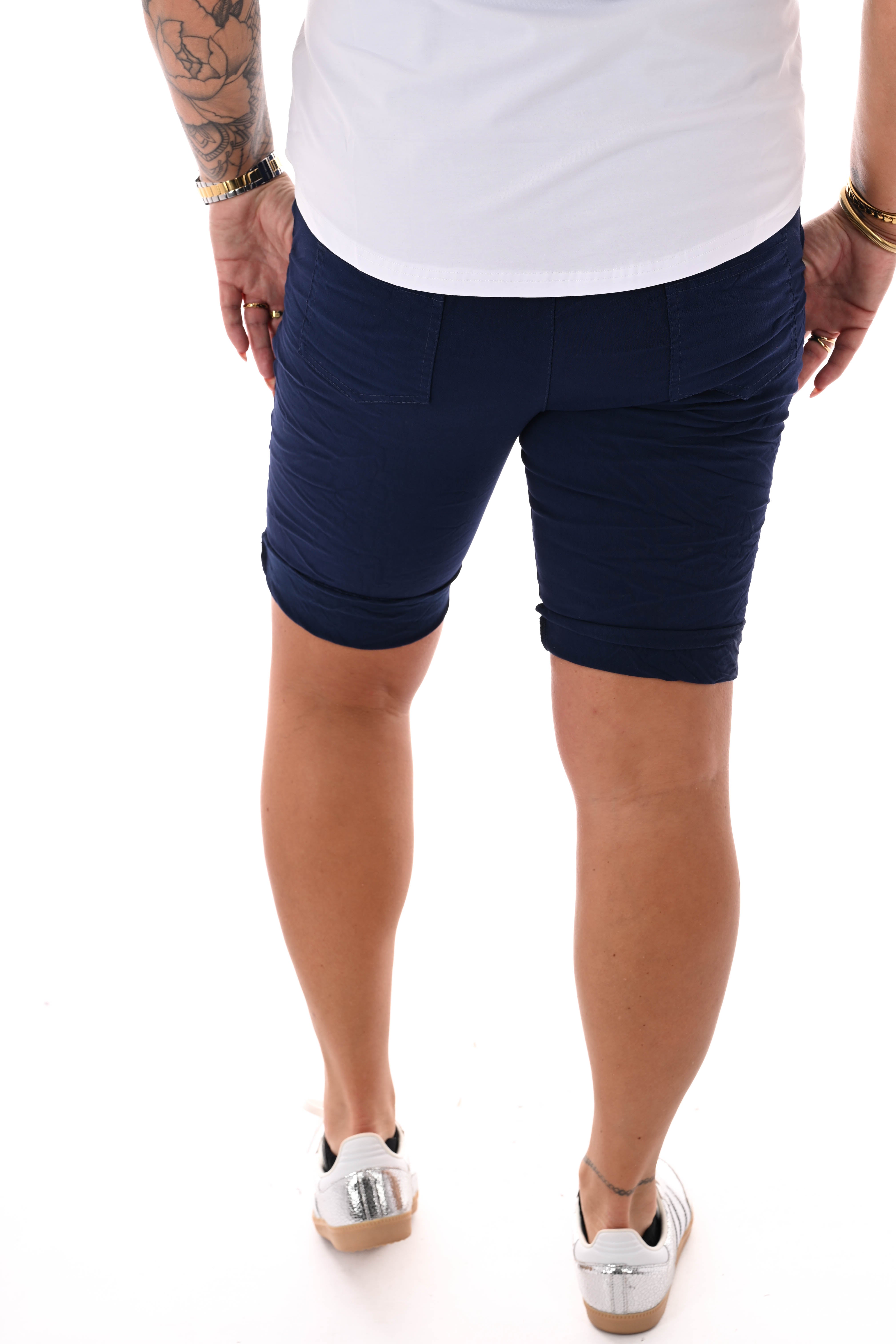 Stretchbroek bermuda uni marineblauw