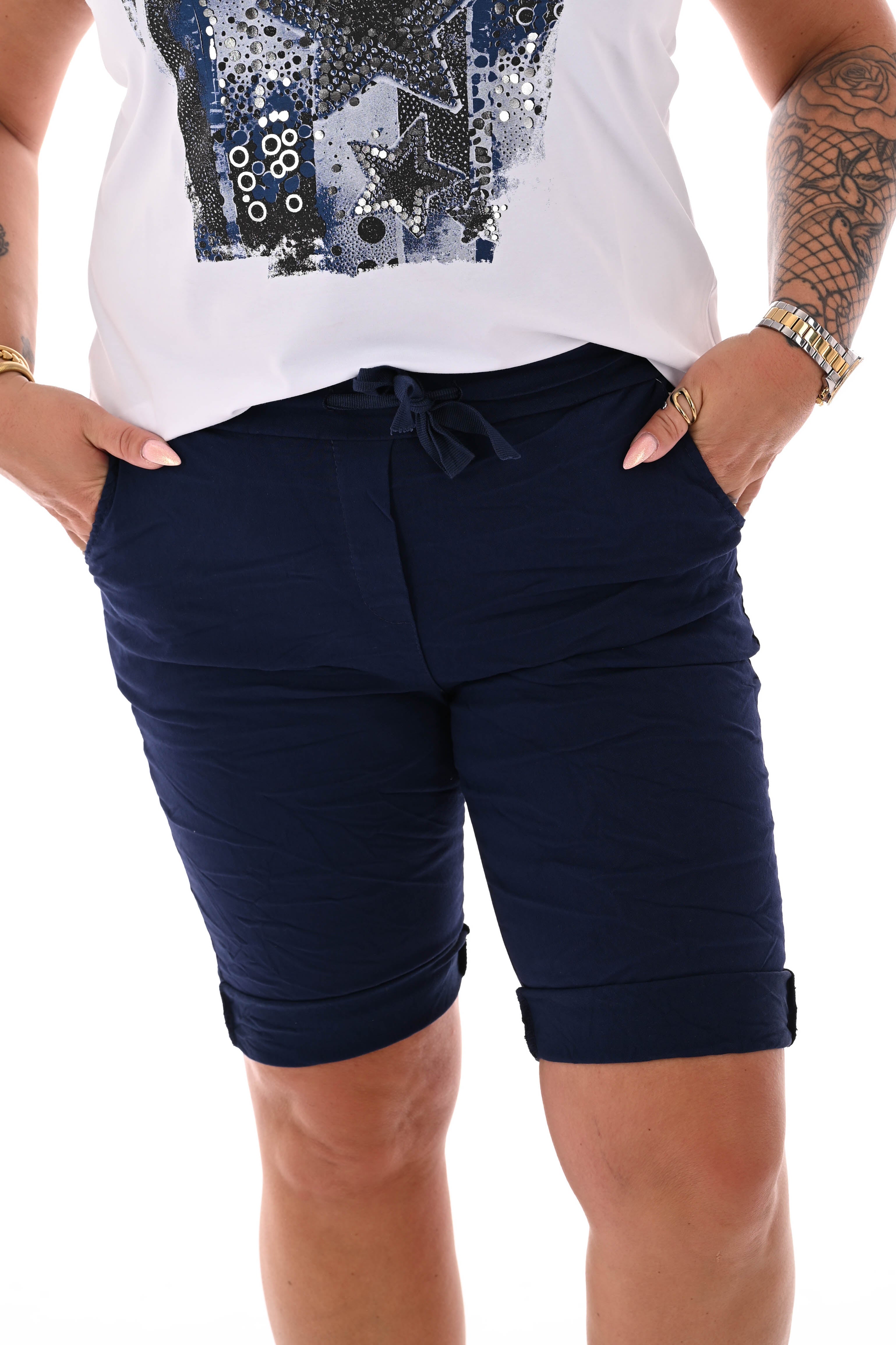 Stretchbroek bermuda uni marineblauw